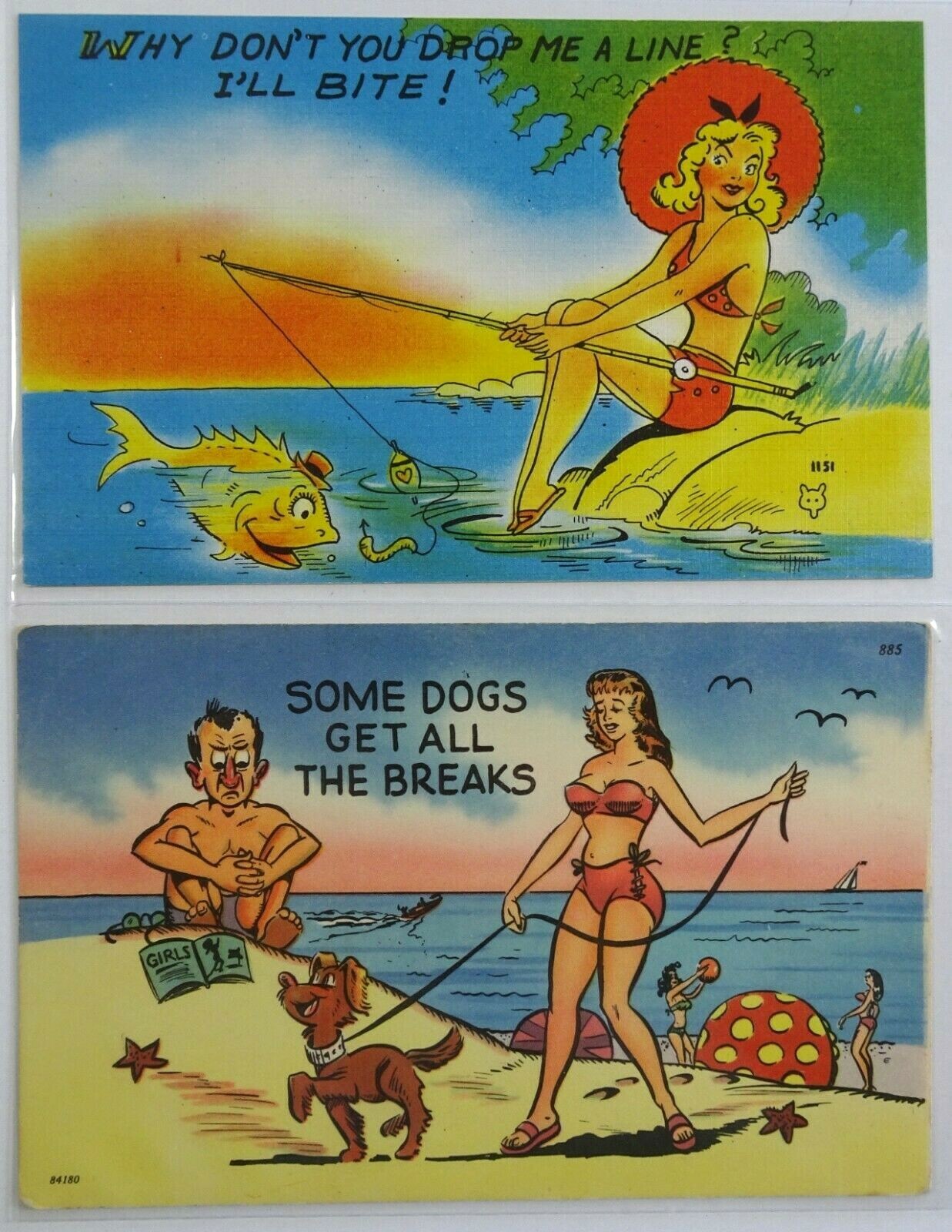 Vintage Postcard Lot Risqué Humor Bathing Suits Playing at the Beach in Sleeves