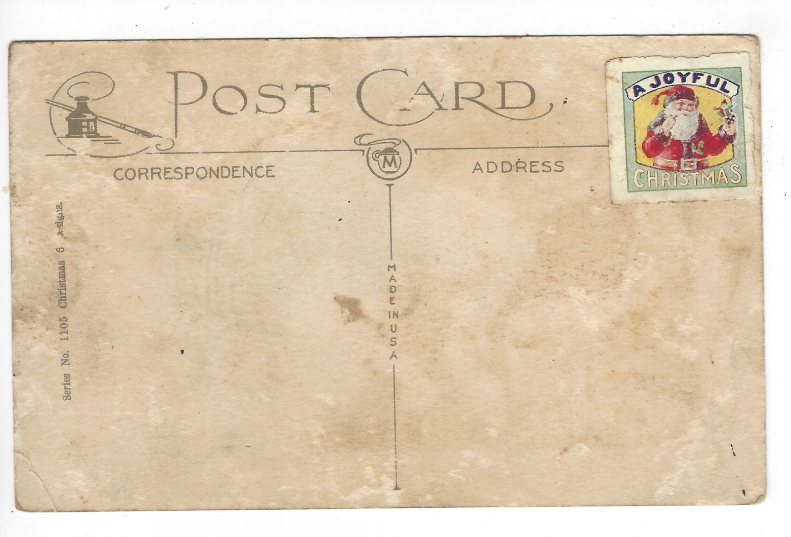 Postcard Divided Back USA Christmas Stamp Christmas Santa Series 1105 M
