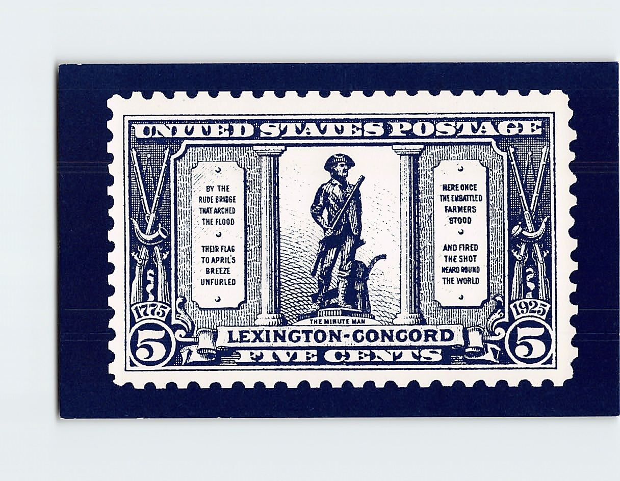 Postcard The Minute Man Stamp United States Postage Lexington-Concord Five Cents