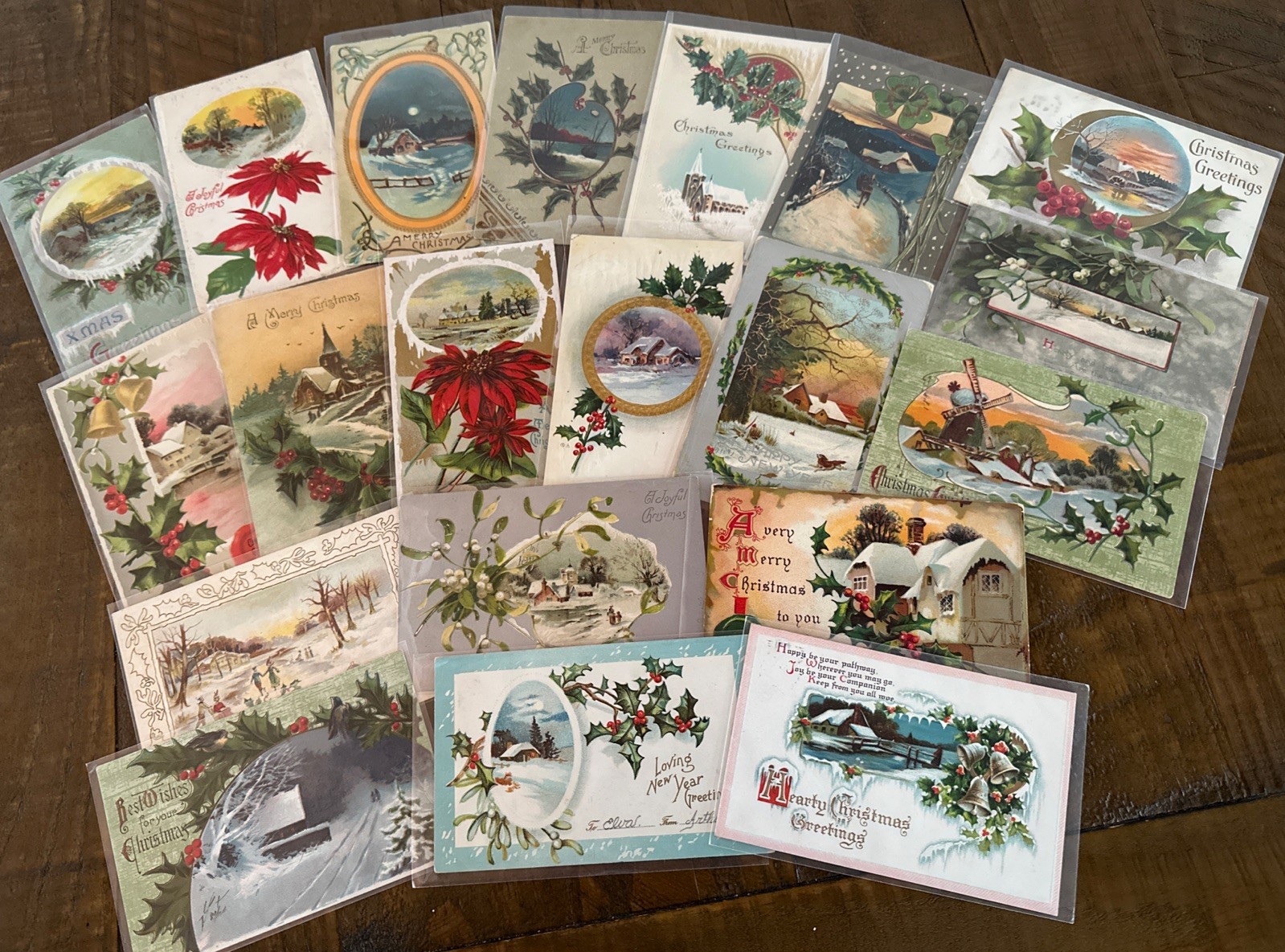 Lot of 20 Antique~Christmas Postcards with Winter Snowy & Village Scenes-r863