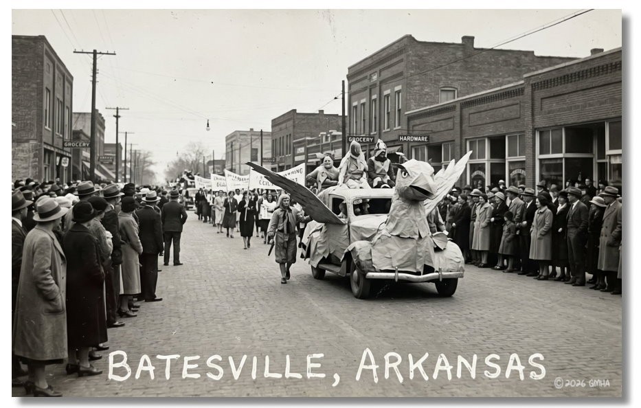Vintage‑STYLE ART 1930’s RPPC-CREEPY PARADE BATESVILLE ARKANSAS-FAUX PHOTO