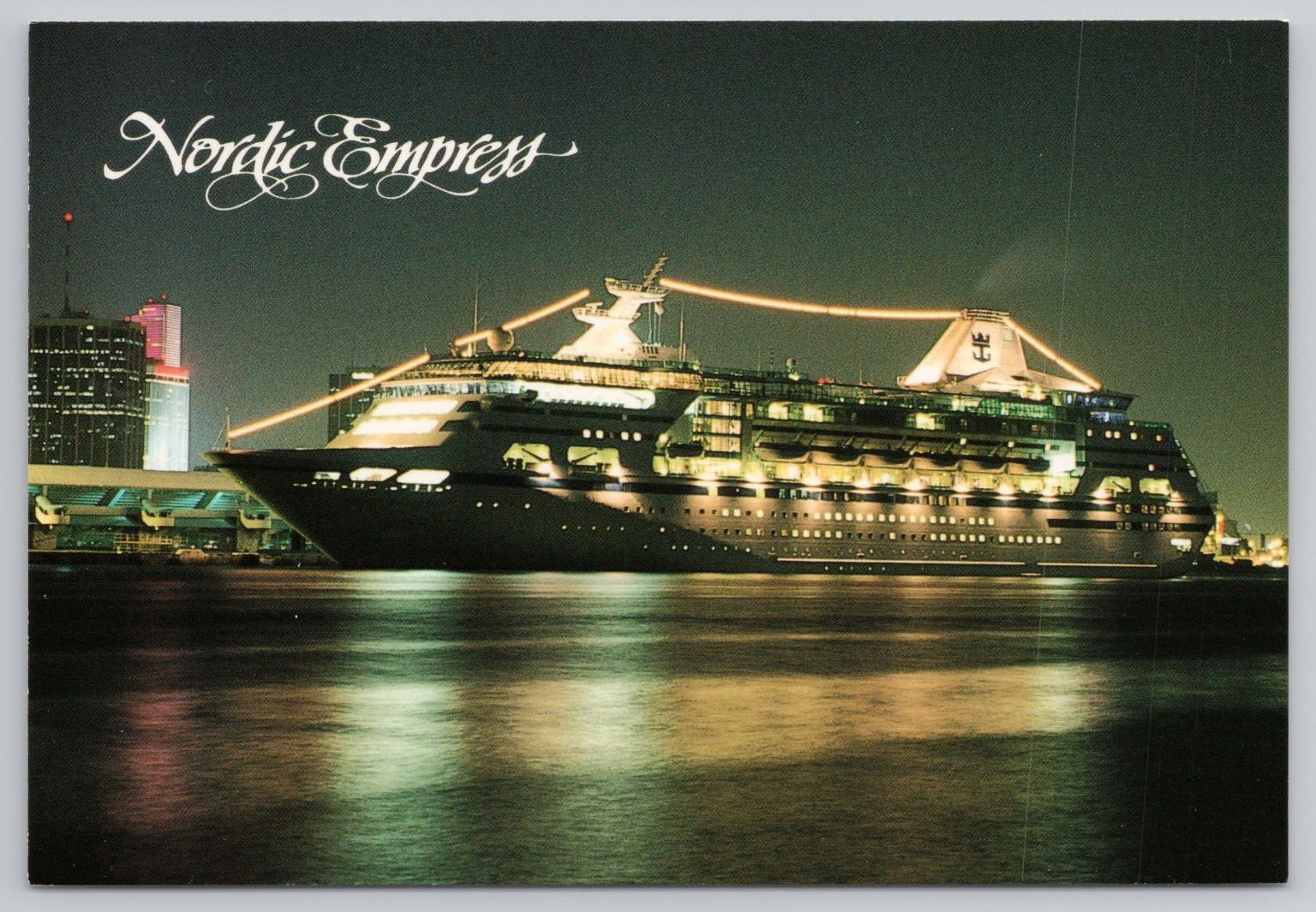 Royal Caribbean Nordic Empress Cruise Ship Postcard Night Scene Unposted