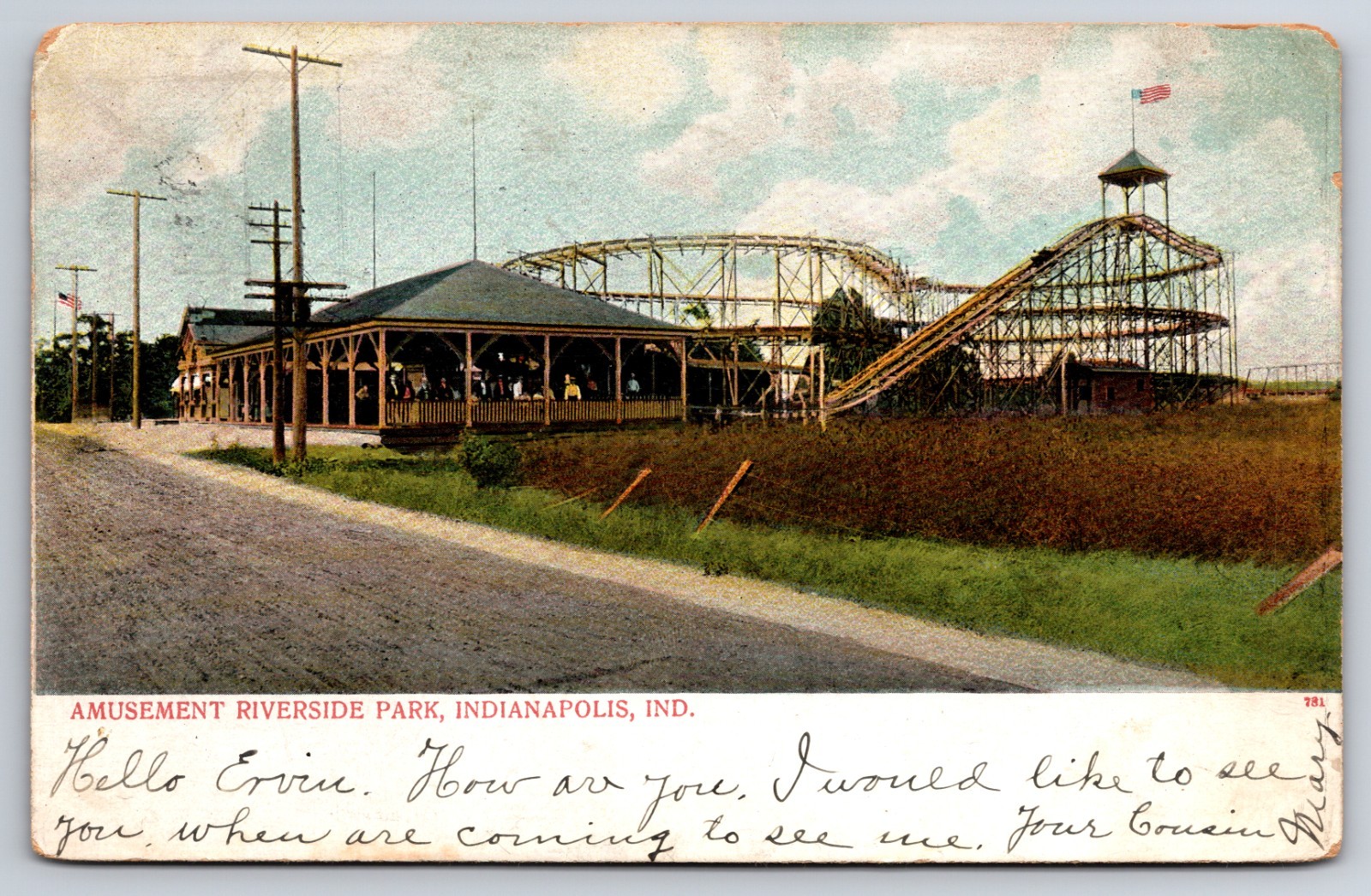 Roller Coaster Riverside Amusement Park Indianapolis Indiana IN 1906 Postcard