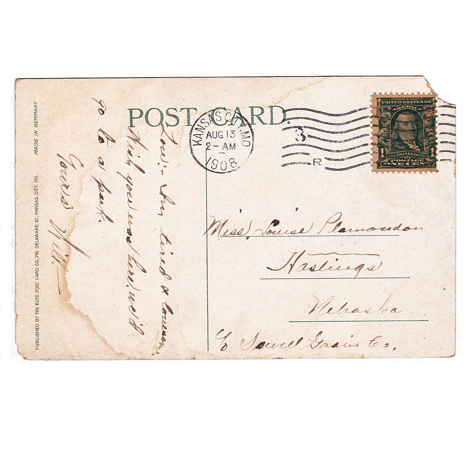 Lot of 7 Kansas City Missouri Electric Park Postcards Posted 1908