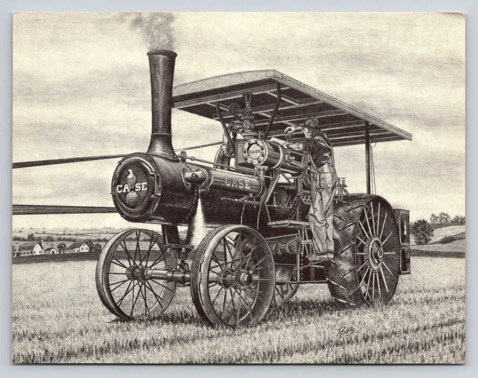 Remember Yesteryear CASE Tractor Illustrated Pencil Postcard Single Unit