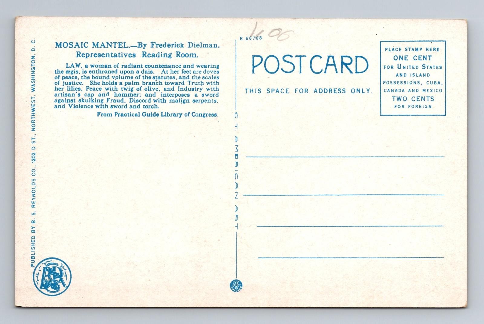 Washington DC Library Of Congress Mosaic Mantel Reading Room Vintage Postcard