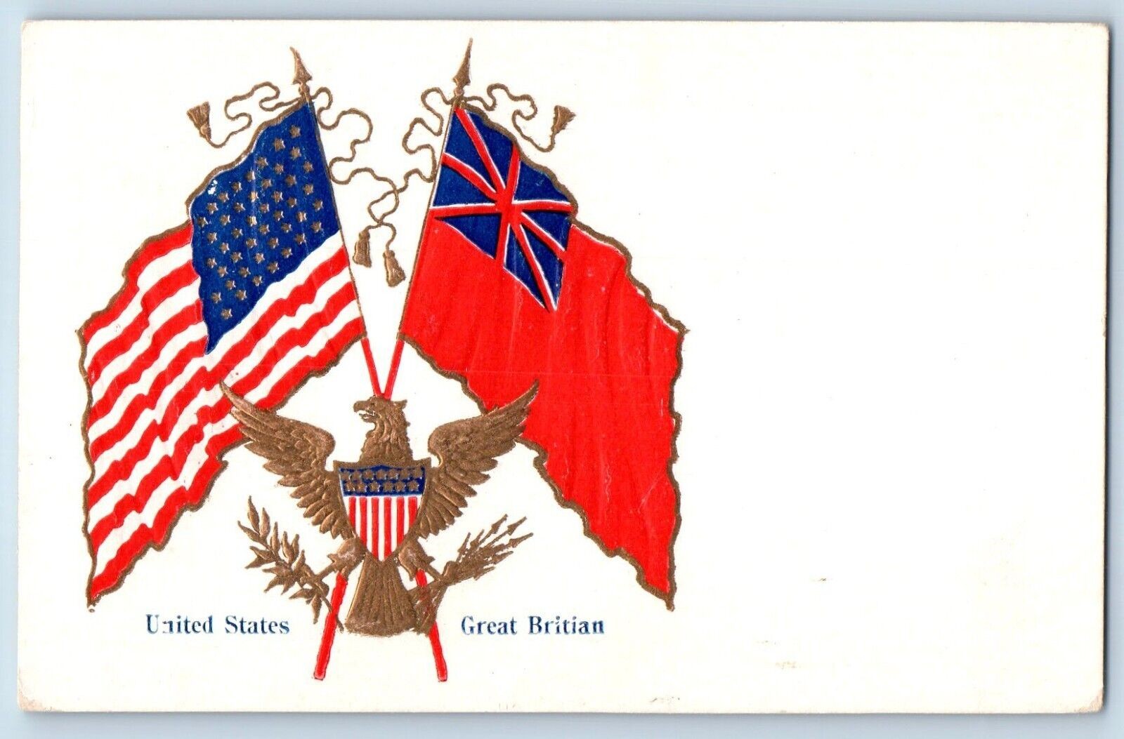 Flags Postcard United States And Great Britain Embossed c1905 Antique Posted