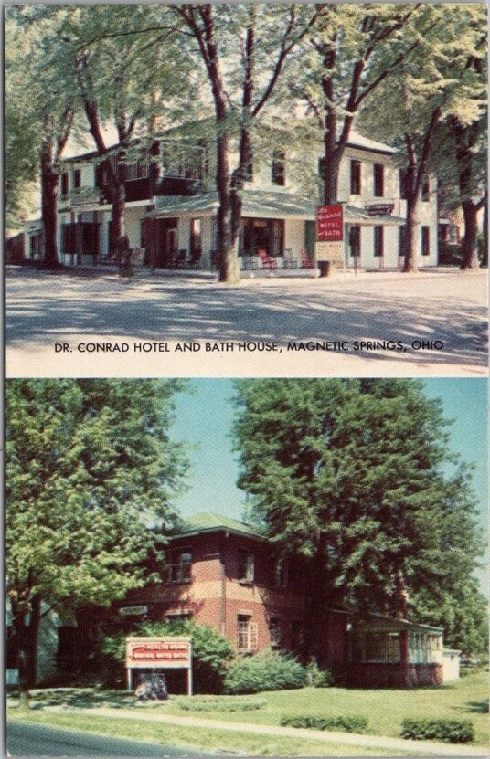 MAGNETIC SPRINGS, Ohio Postcard “DR. CONRAD HOTEL AND BATH HOUSE” c1950s Unused