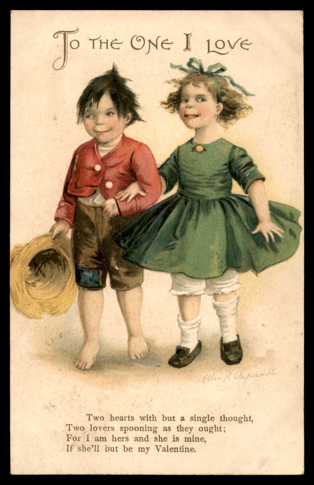 Postcard Valentine’s Day Children, Comic Illustration