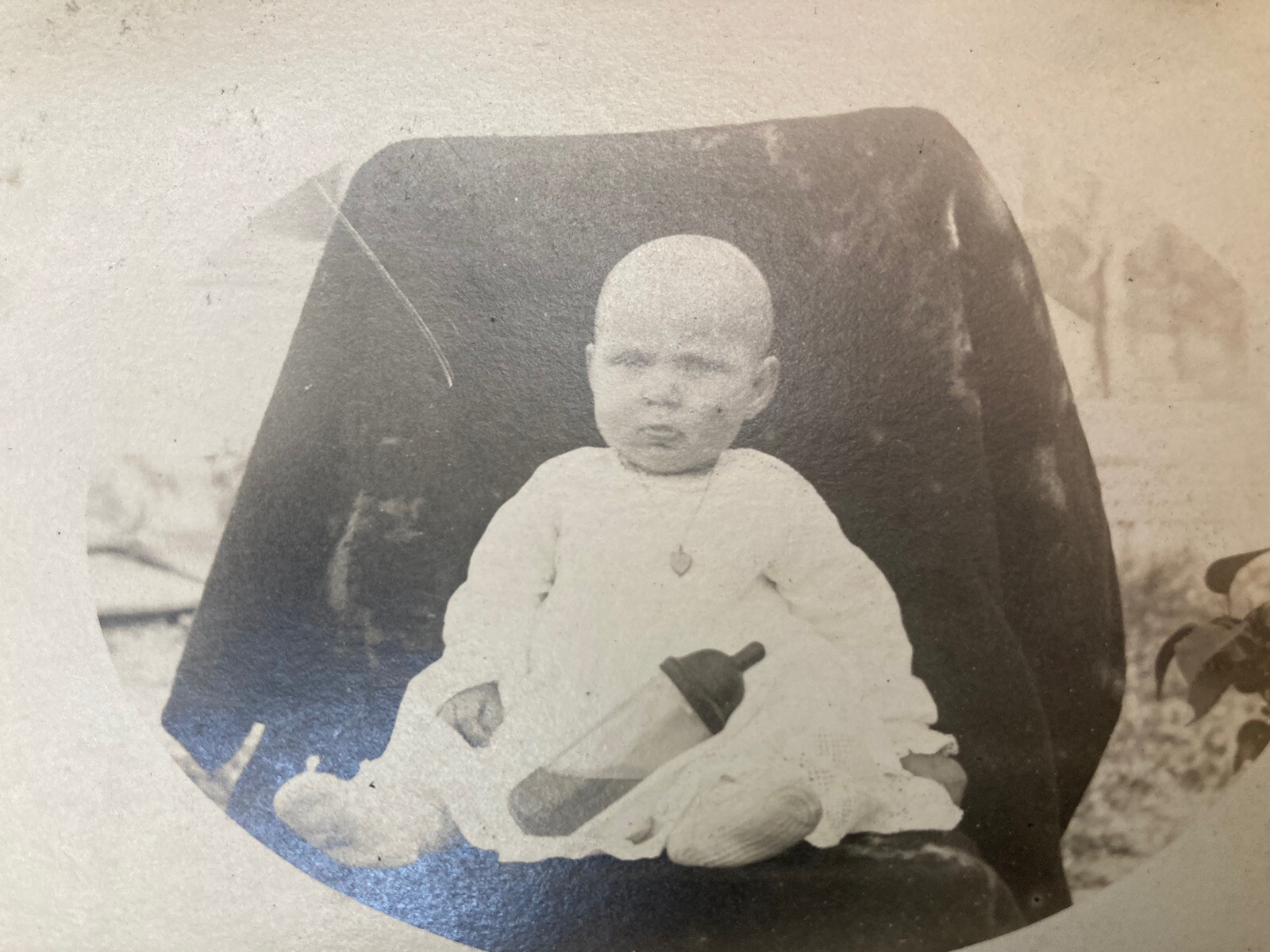c1919 Baby w/ Bottle, A Little Creepy ANTIQUE Postcard Red 2c