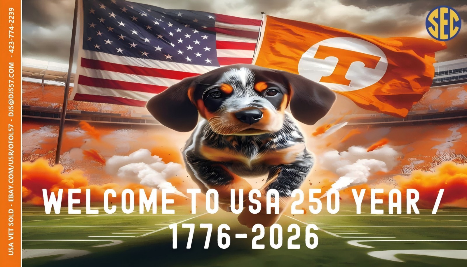 A 259-2D Tennessee Vols 2-Sided Mirror Welcome 250th 3×5 Flag (Last One)