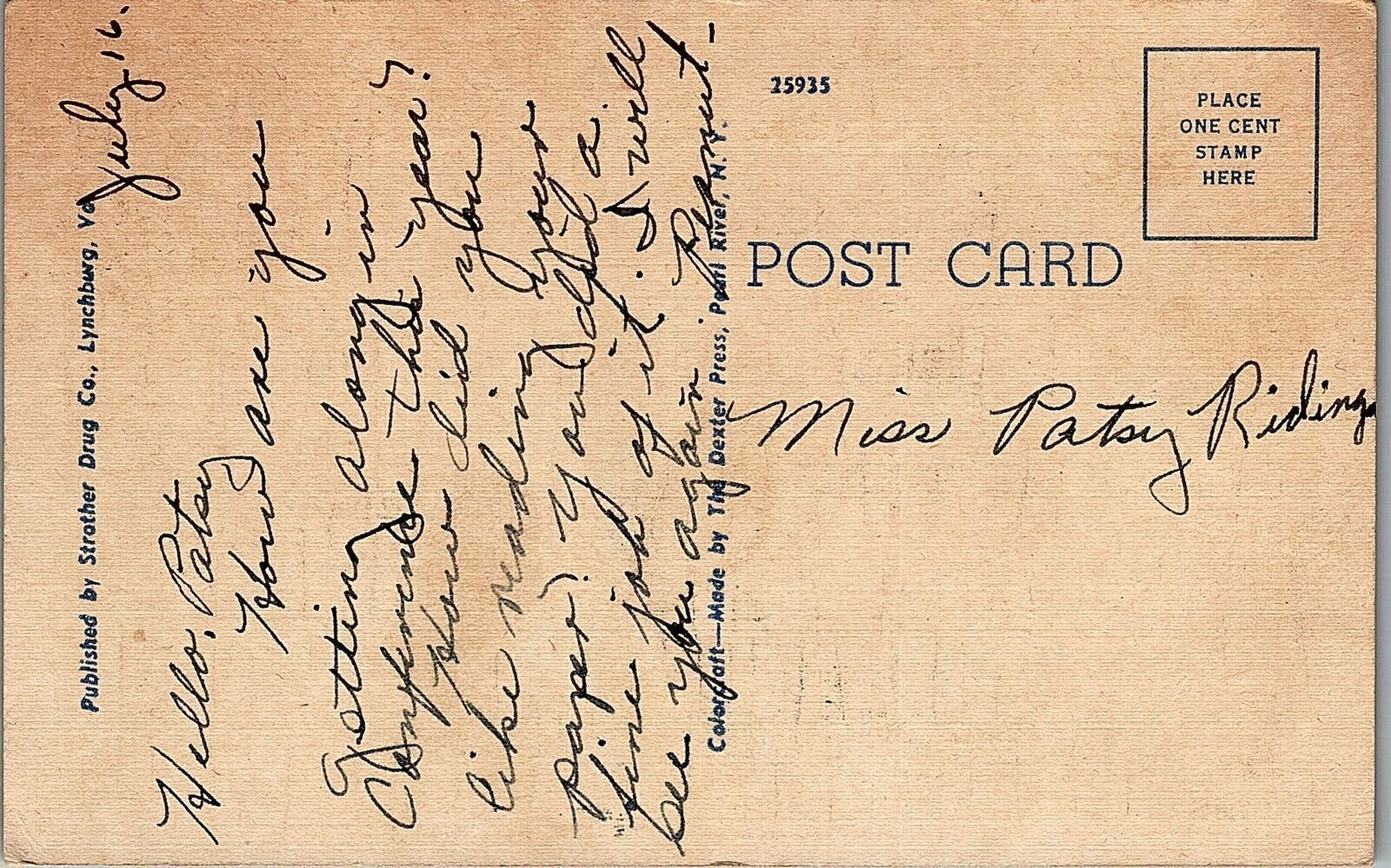 1930s LYNCHBURNG VA THE UNITED STATES POST OFFICE AUTOS LINEN POSTCARD 29-80