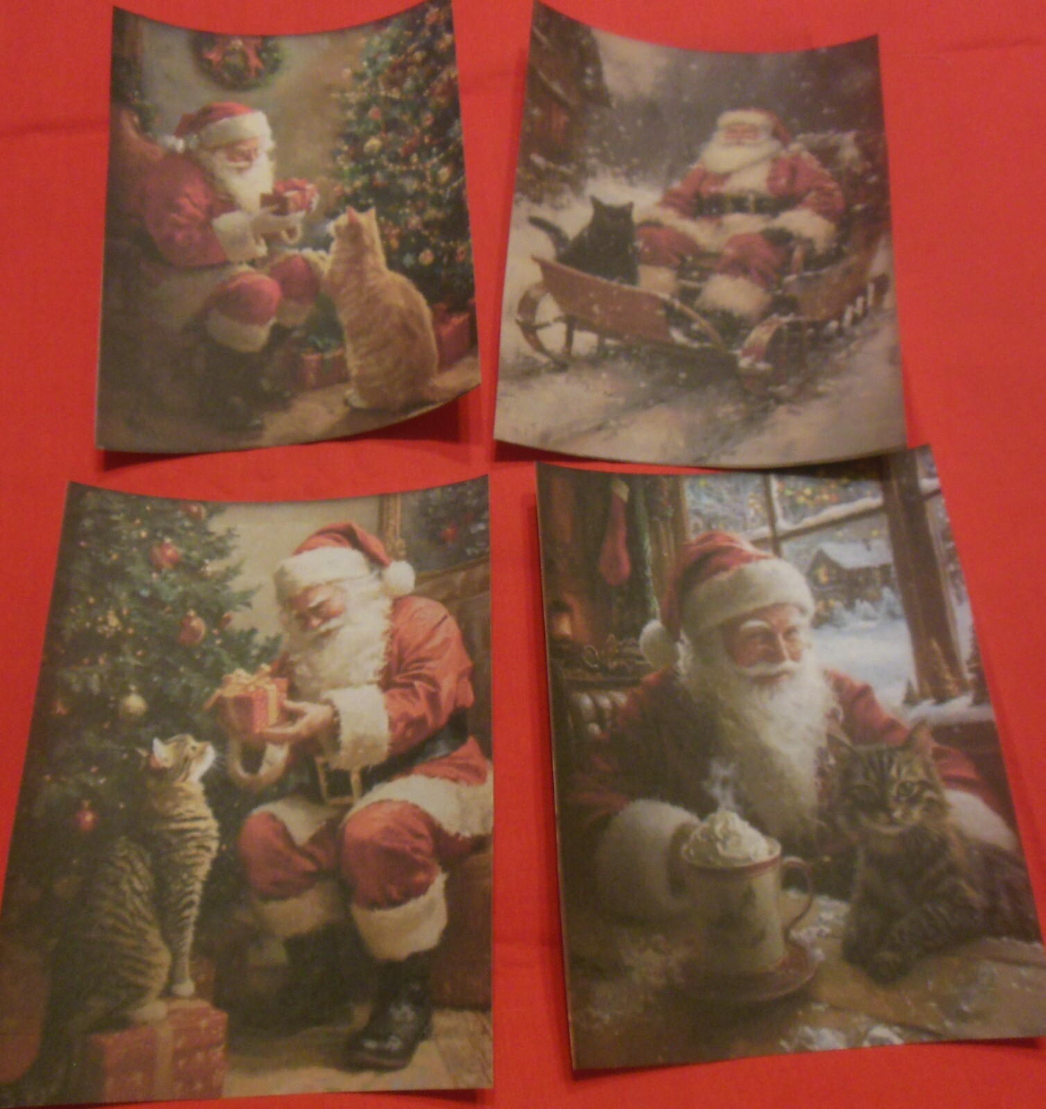 Set of 16 LARGE Santa with cats & Christmas cats images Set #1 on parchment
