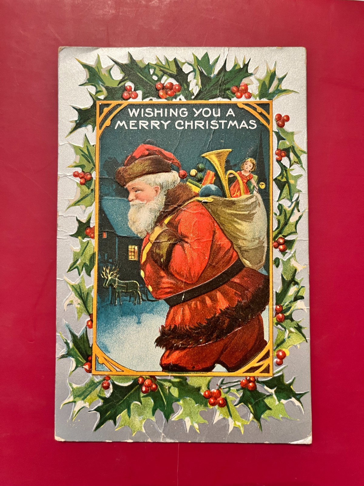 Santa Claus Holly Berries Toys Bag Greeting Card