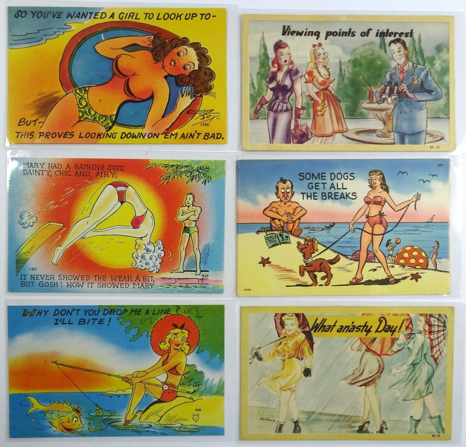 Vintage Postcard Lot Risqué Humor Bathing Suits Playing at the Beach in Sleeves