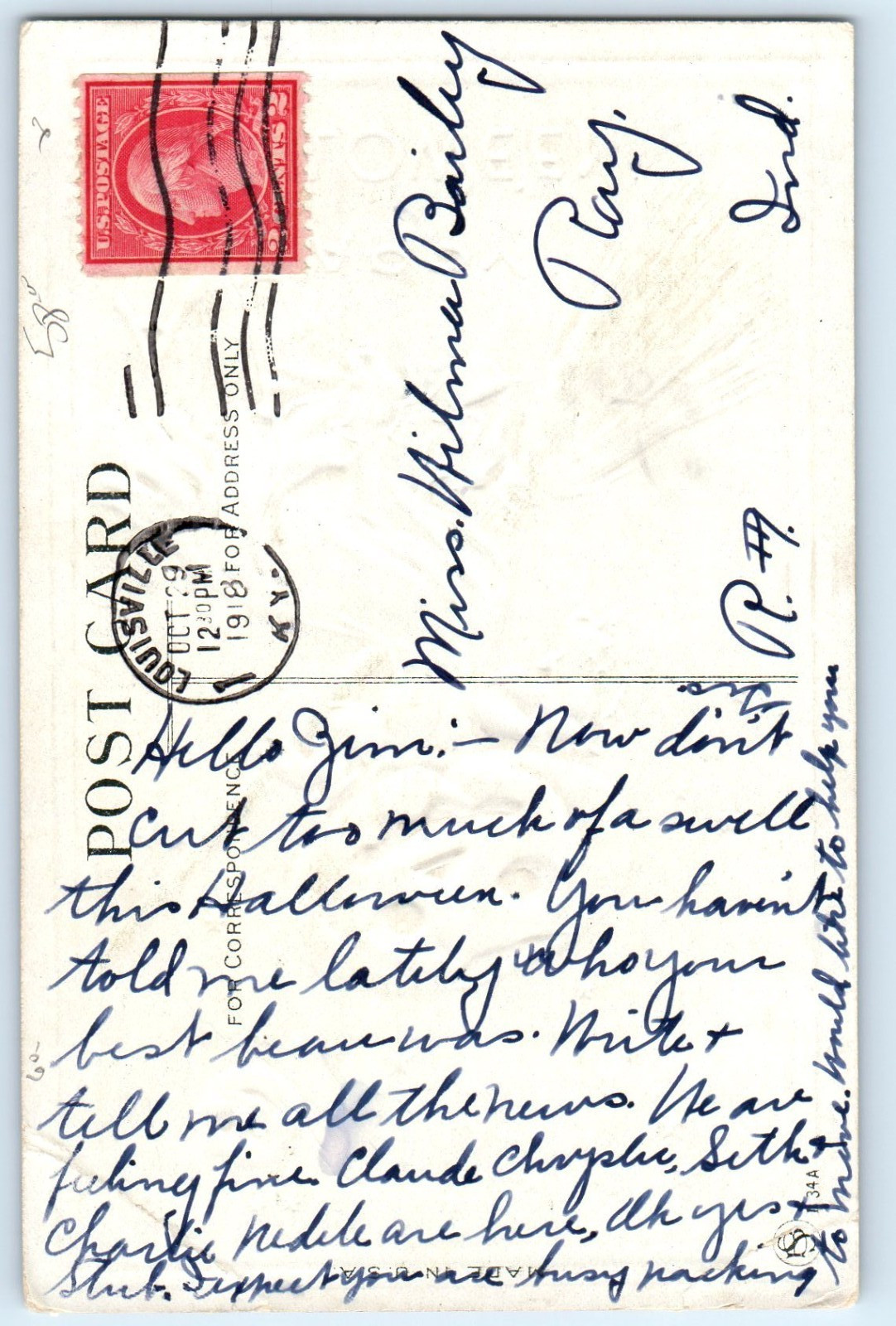 1918 Halloween Creepy Jack O Lantern Broomstick Embossed Louisville KY Postcard