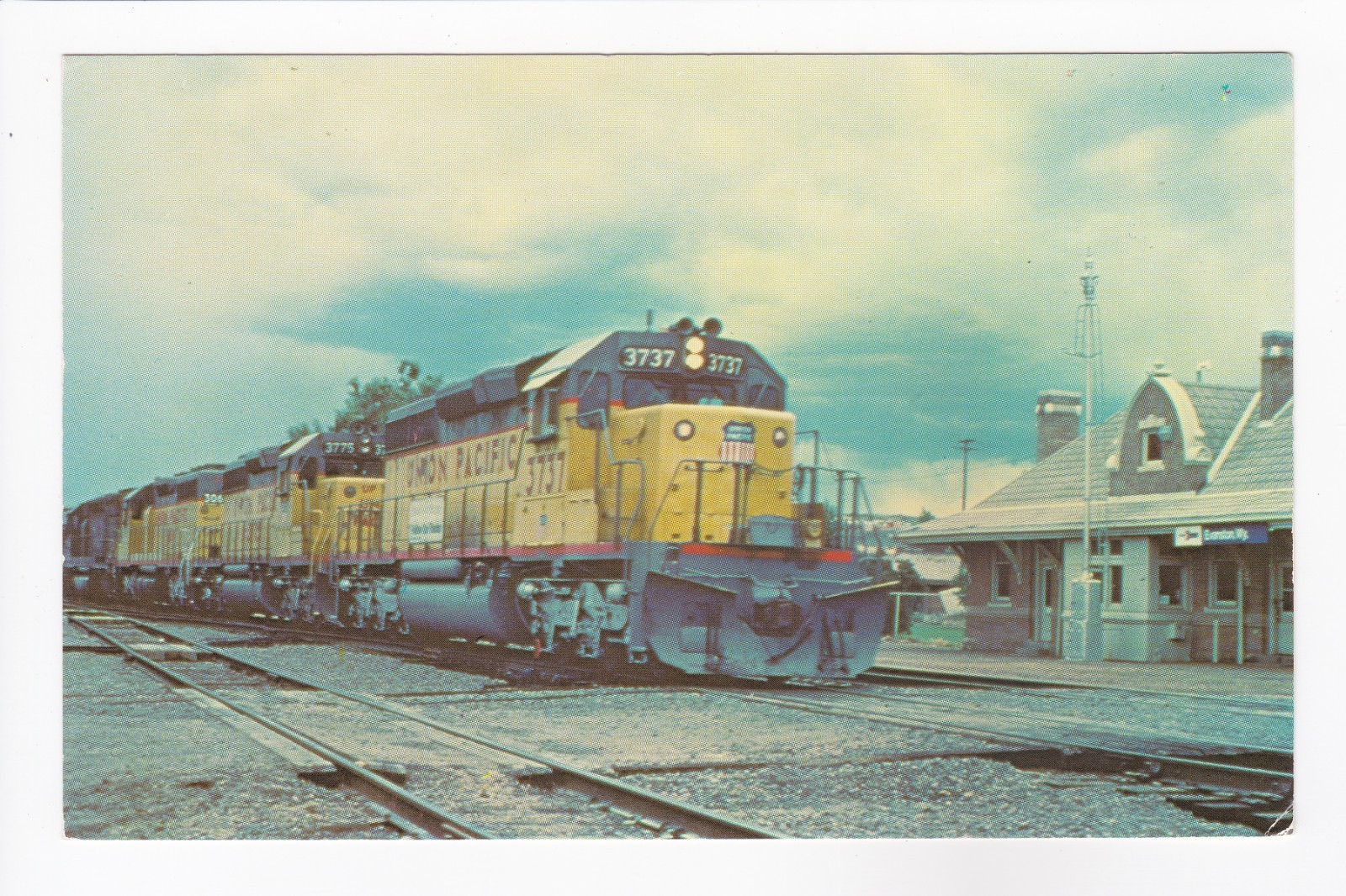 Union Pacific Railroad’s Unit Number 3737 SD40-2 Evanston WY Chrome Postcard