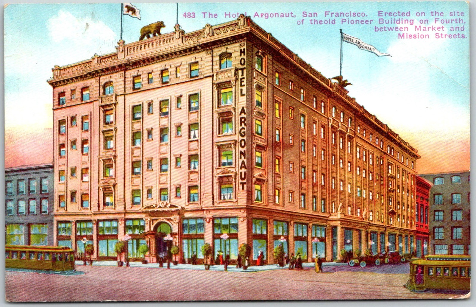 San Francisco USA Hotel Argonaut 1915 Exterior View With Streetcar Postcard