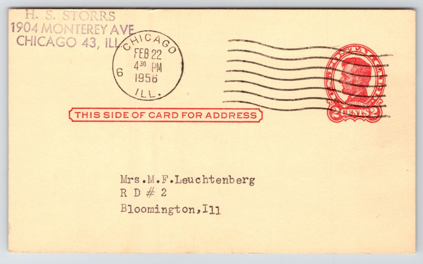 Chicago Illinois Stamp Buyer HS Storrs to Seller MF Leuchtenberg Boomington IL