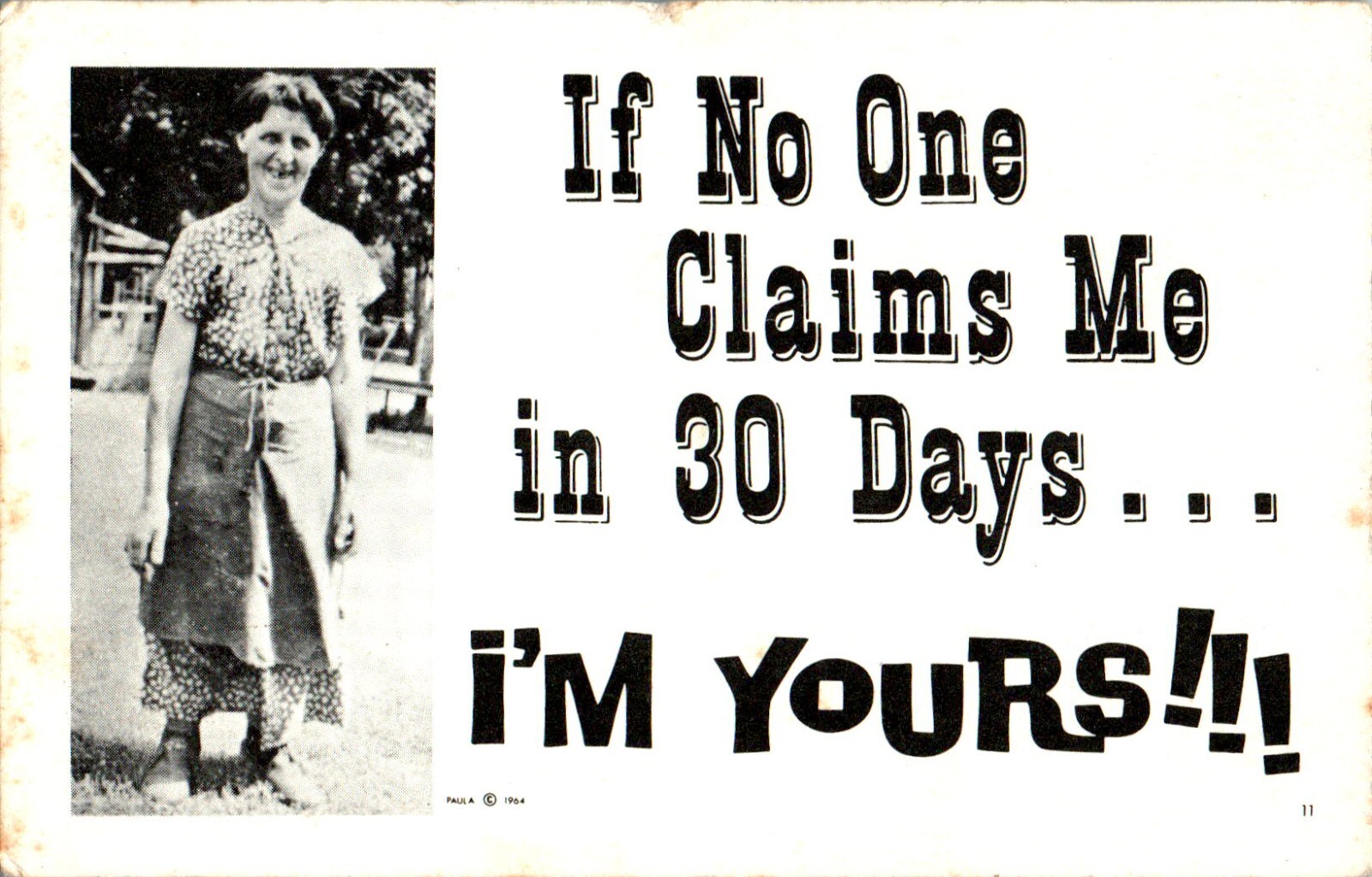 If No One Claims Me in 30 Days, I’m Yours, Humor Postcard