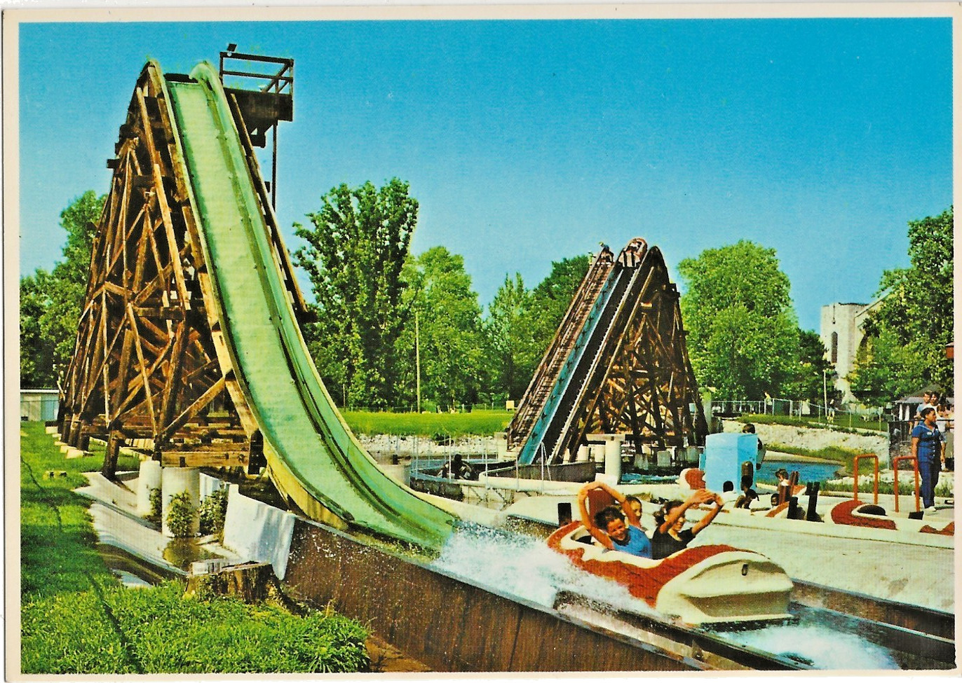 AMUSEMENT PARKS CANADA Boblo Island Log Flume Ride Postcard Chrome UNU