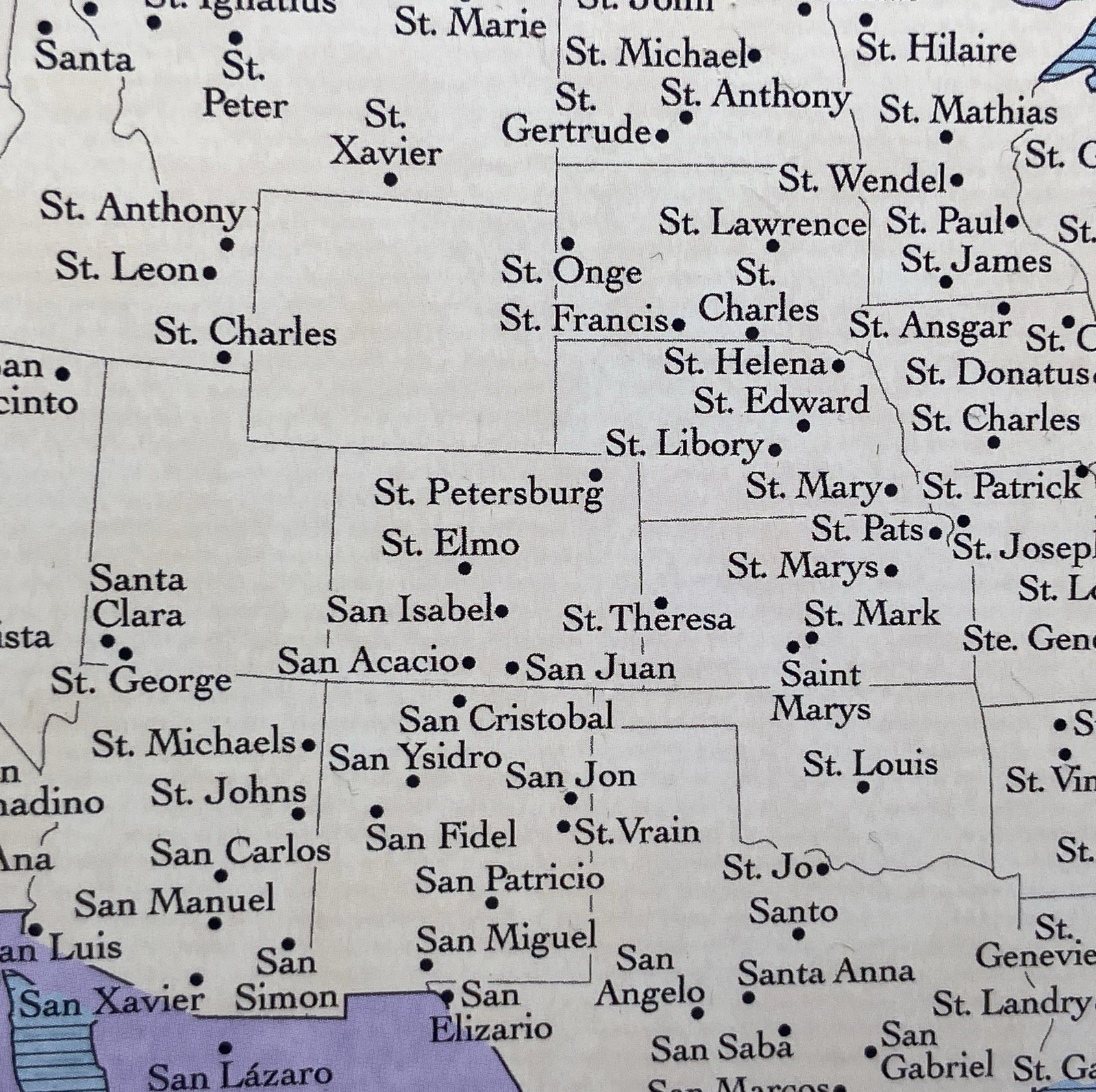 A Saintly Map of The USA- Towns That Actually Exist, Funny Vintage Postcard -new