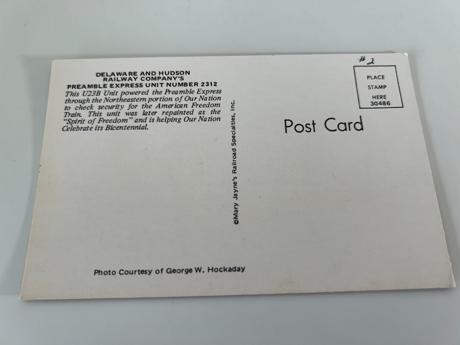 Delaware and Hudson Railway Preamble Express Unit Number 2312 Train Postcard