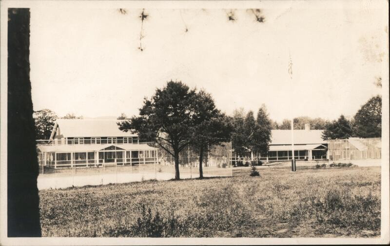 Camp Buildings, Tennis Courts Original Vintage Real Photo Postcard RPPC