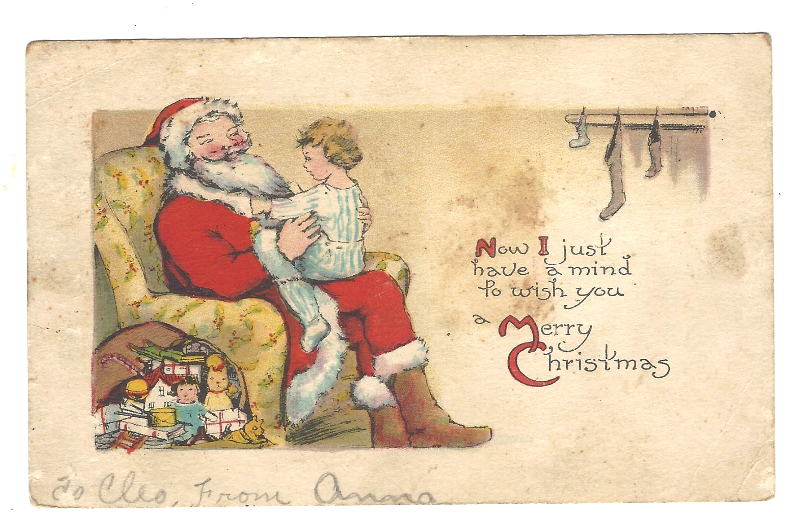 Postcard Divided Back USA Christmas Stamp Christmas Santa Series 1105 M