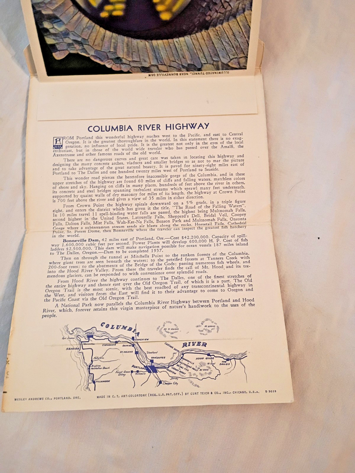 Vintage MCM Souvenir Postcards Folder Columbia River Highway Oregon 1940’s Linen