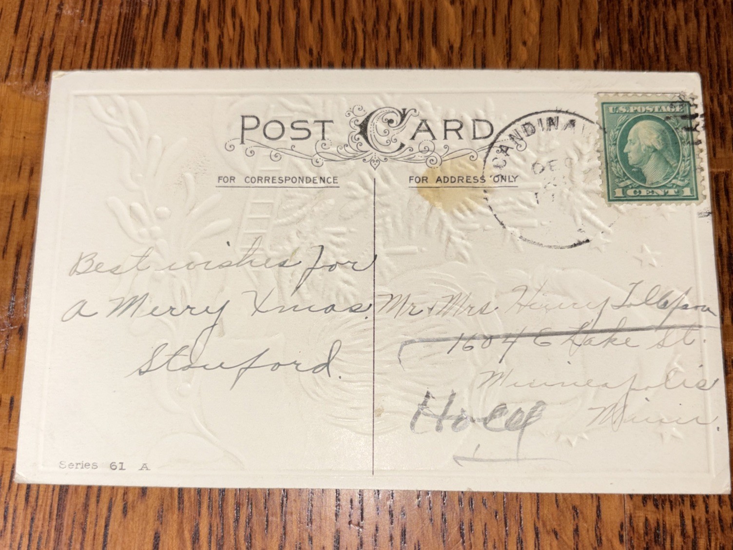 Antique Christmas Embossed Postcard Posted Divided Back Santa Claus With Tree