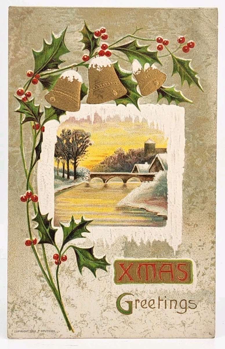 c1909 Christmas Greetings Picture Postcard – Christmas Greetings ~ #-9736