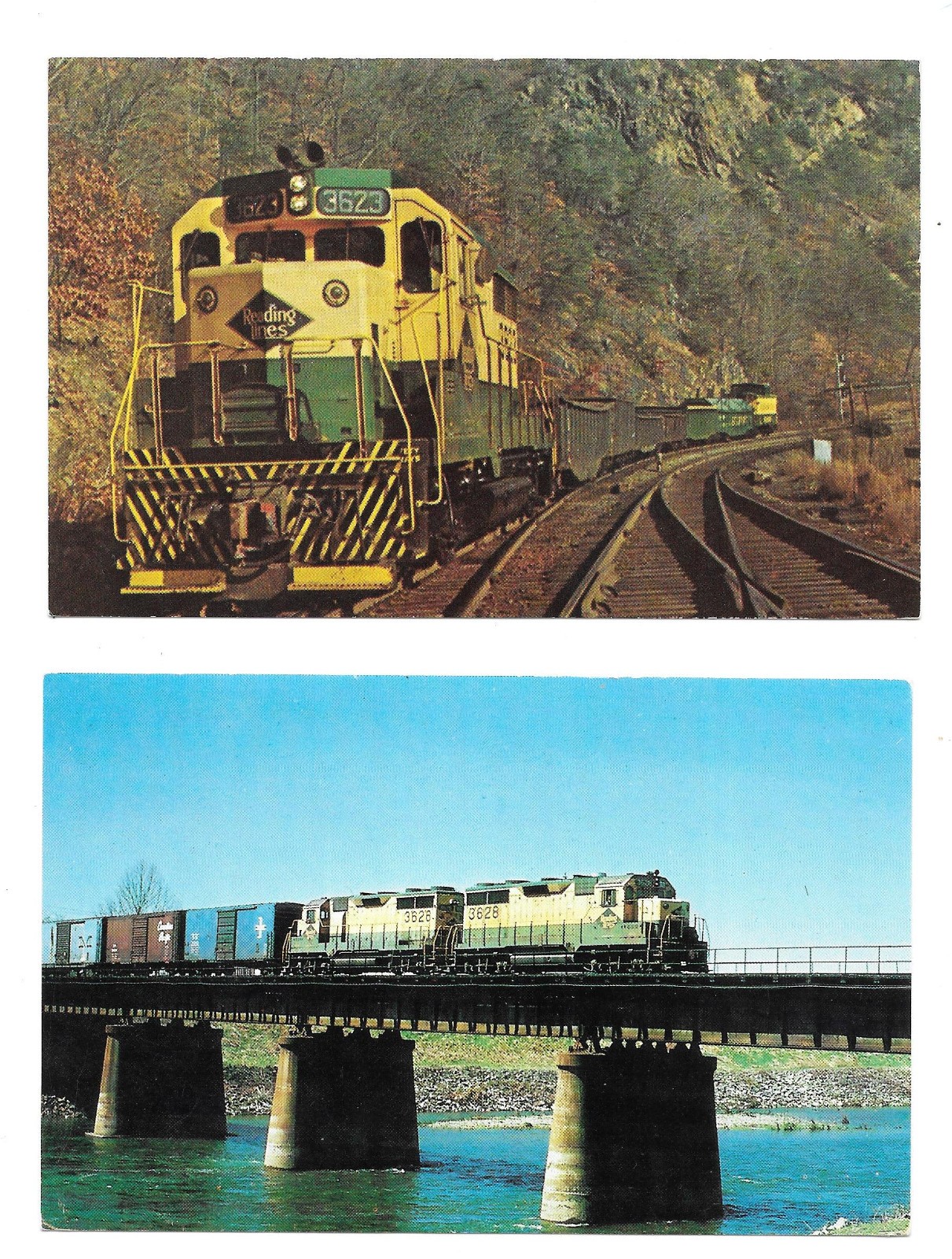2 Reading Railways Railroad 3623 & 3628 GP-35 Unit Train Postcards Unused