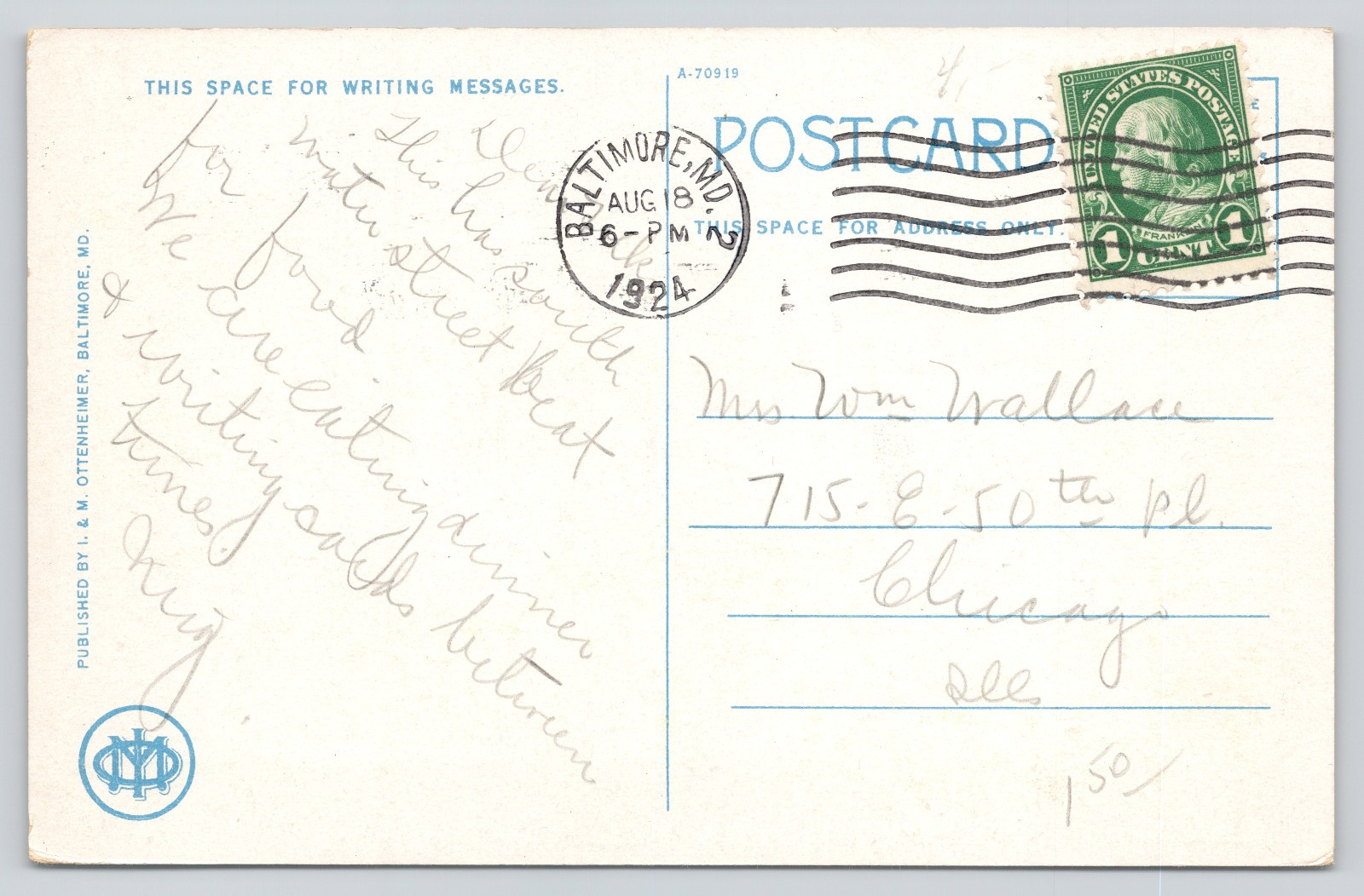 Maryland Postcard BALTIMORE MD LEXINGTON MARKET 1924 Posted Farmers Market Old