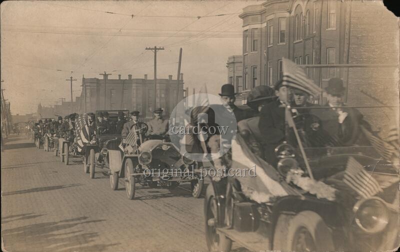 Patriotic American Motorcade Original Vintage Real Photo Postcard RPPC