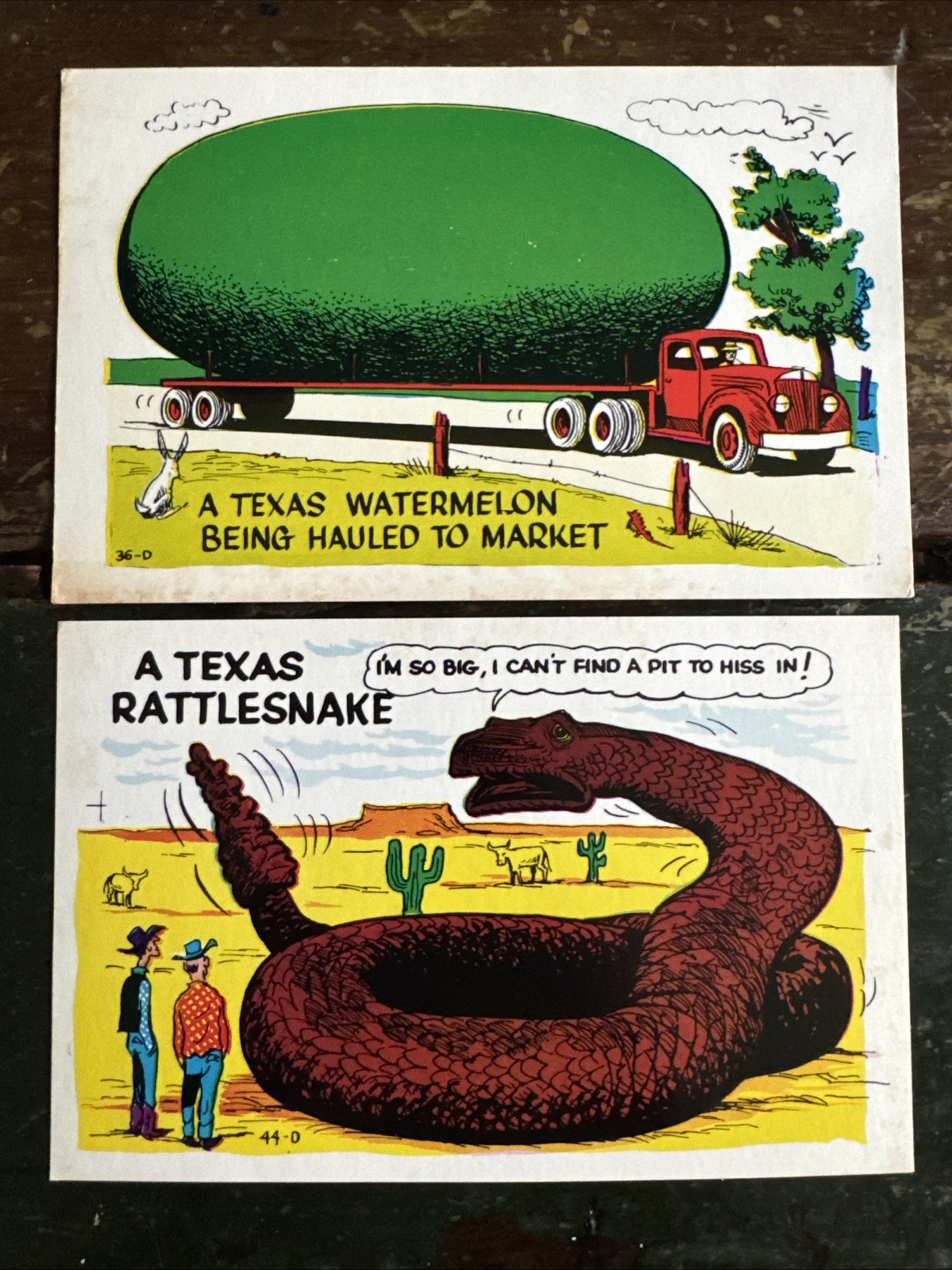 Pair Of Vintage Unposted Texas Themed Humorous Postcard Laffgram