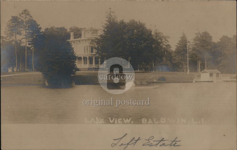 Baldwin, NY New York Lake View Original Vintage Real Photo Postcard RPPC