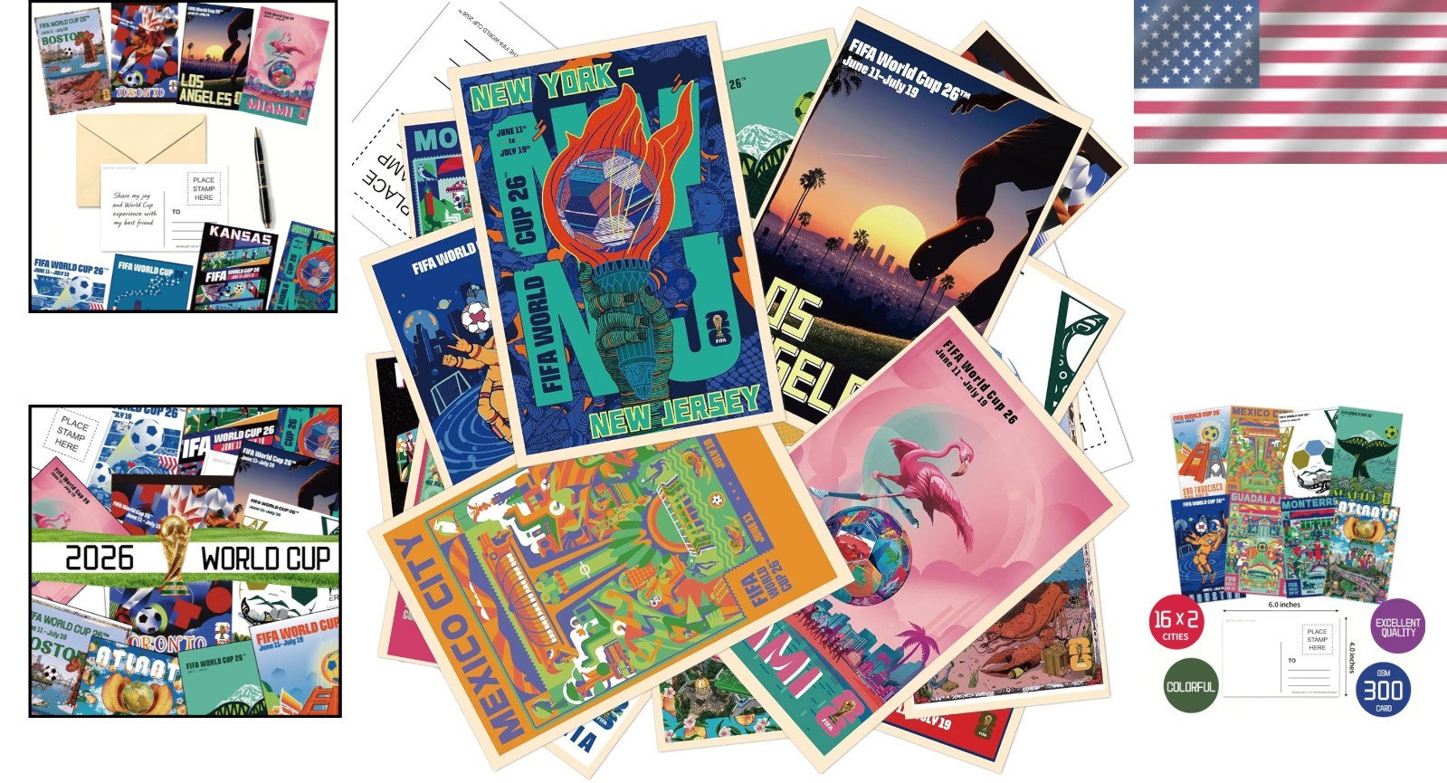 Durable 32-Count 2026 World Cup Postcards – Perfect for Scrapbooking