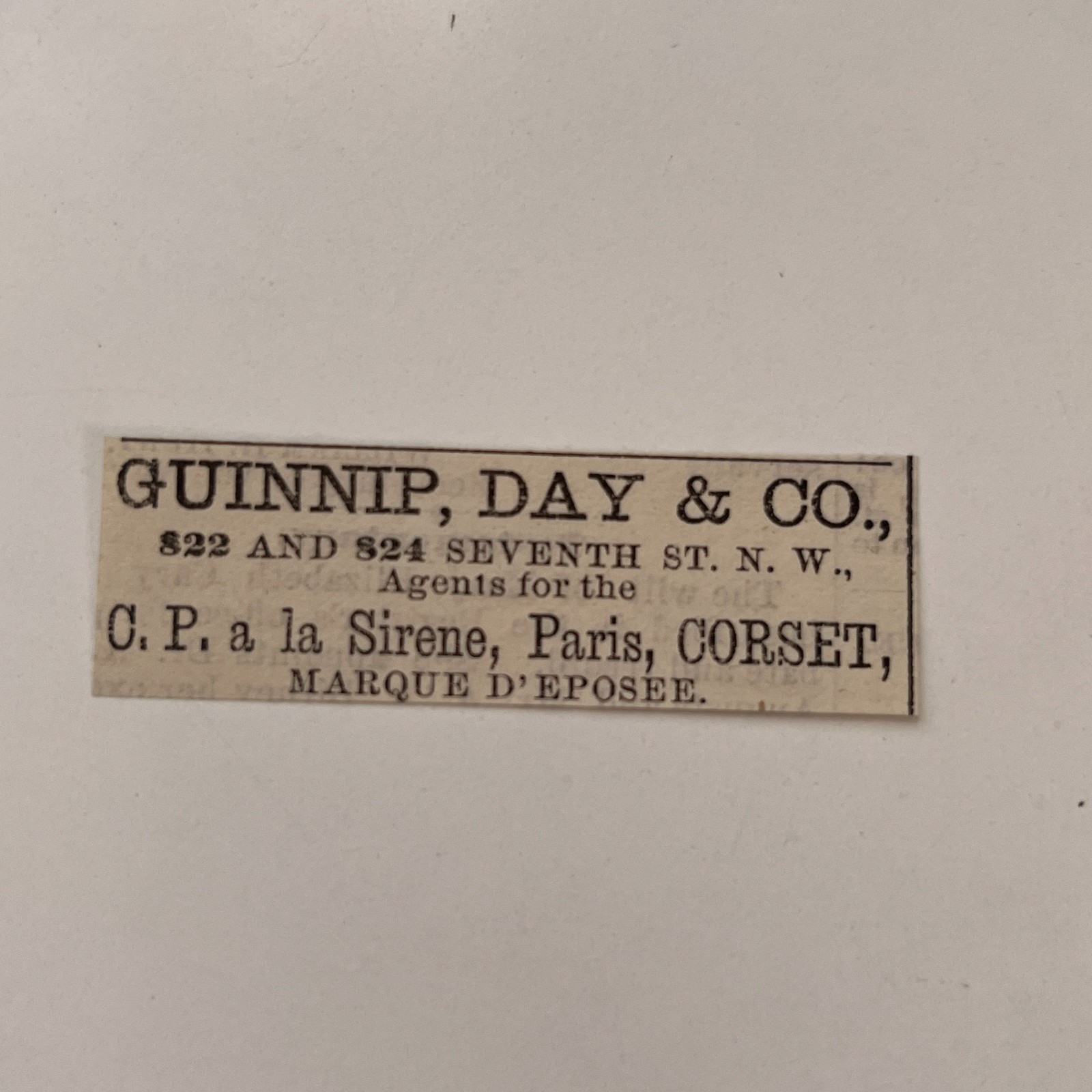 Guinnip Day & Co CP A La Sirene 7th St NW 1881 Washington DC Clipping TAJ8-S30
