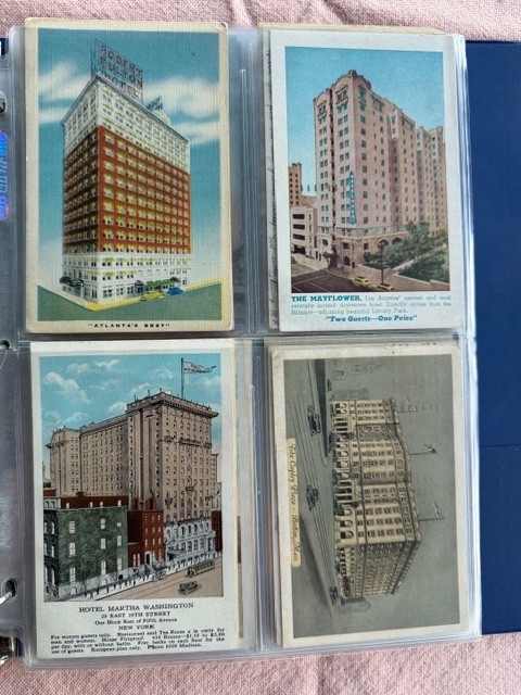 58 Postcards 1906-1940s in Plastic Sleeves. Some unused