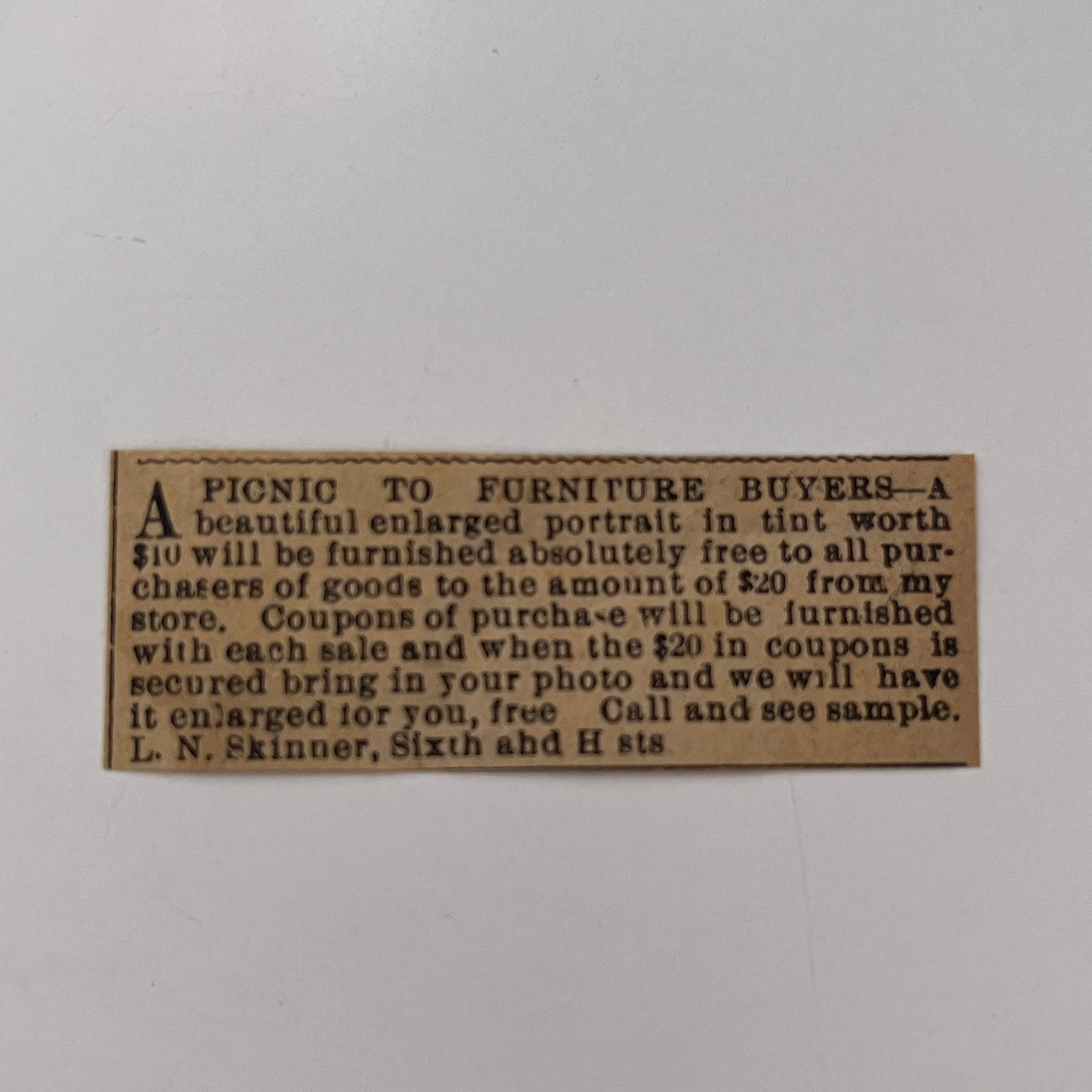 Picnic to Furniture Buyers L. N. Skinner 1896 San Diego Clipping TAJ9-S23