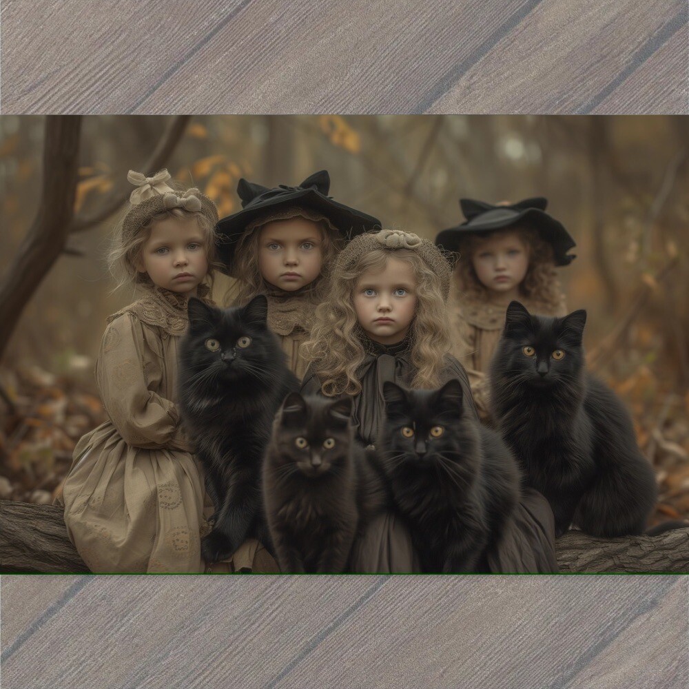 POSTCARD Girl Black Cat Weird Creepy Pet Old Vibe Unusual Cute Scary Strange Fun
