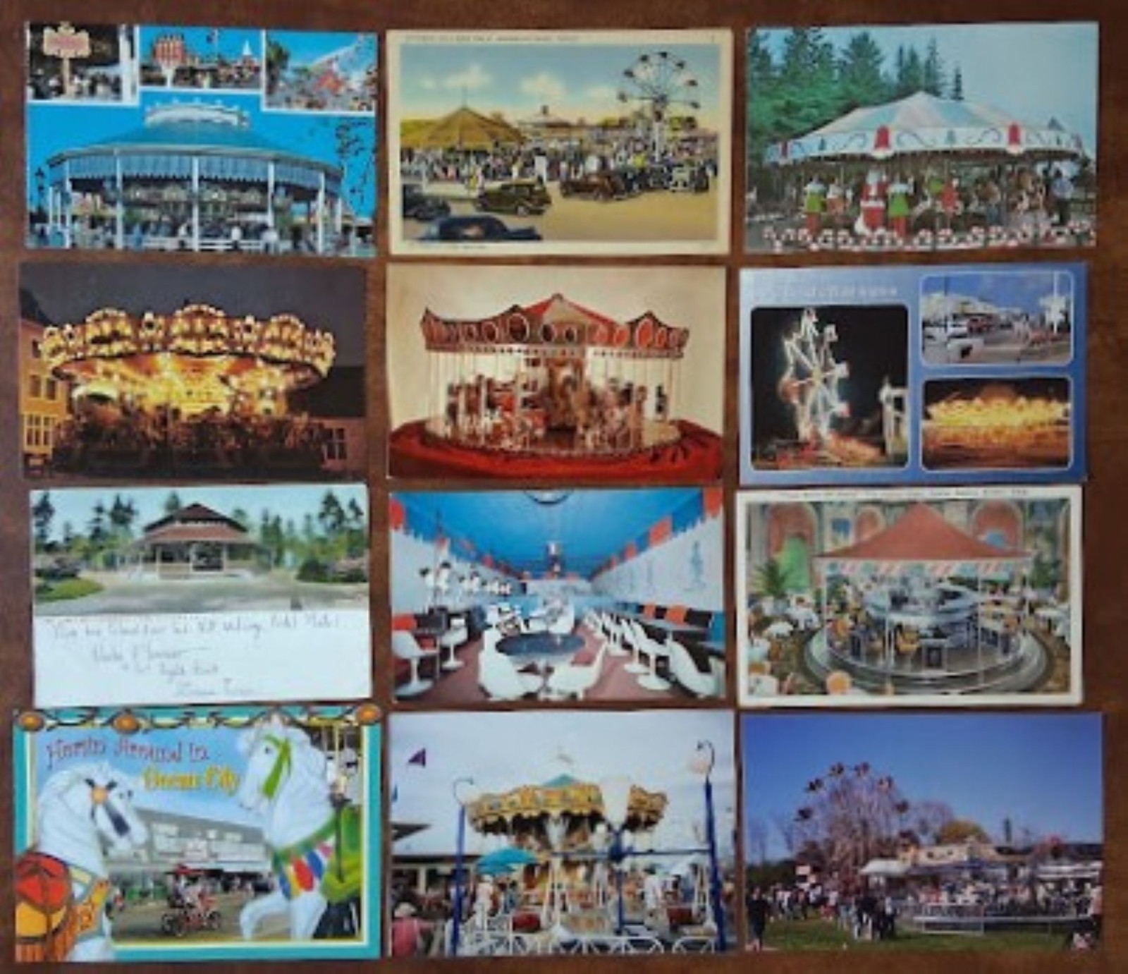12 CAROUSEL / MERRY-GO-ROUND / AMUSEMENT PARK Postcards