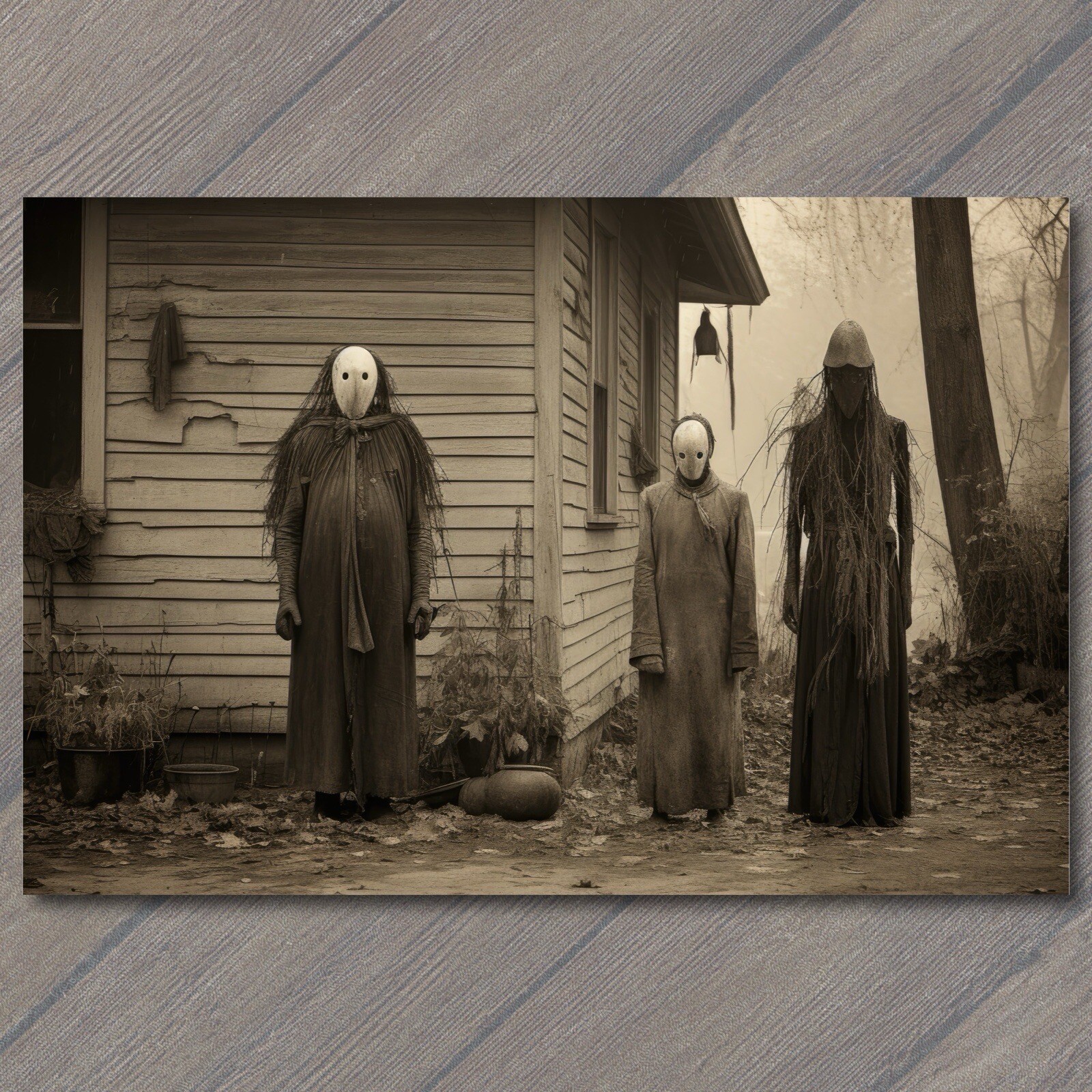 POSTCARD Weird Creepy Vintage Family Halloween Cult Unusual Mask