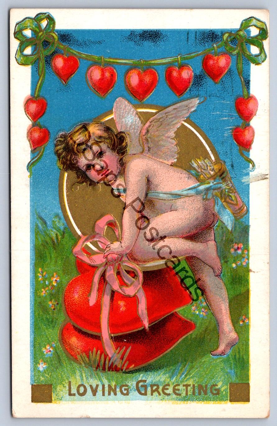 K57/ Valentine’s Day Love Holiday Postcard c1910 Cupid Hearts 296
