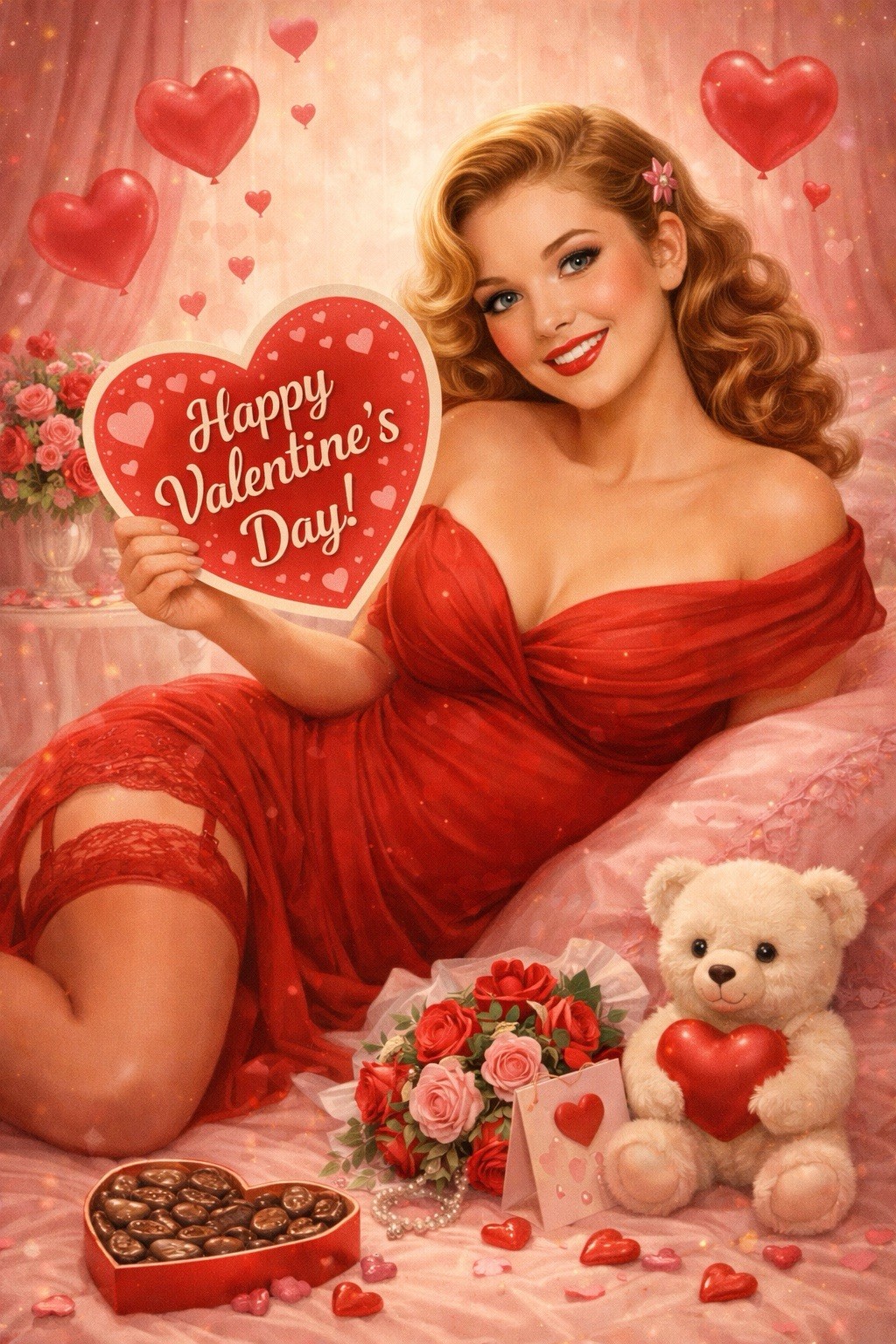 Valentine’s Day Sexy Woman MODERN Postcard Heart Cute A51