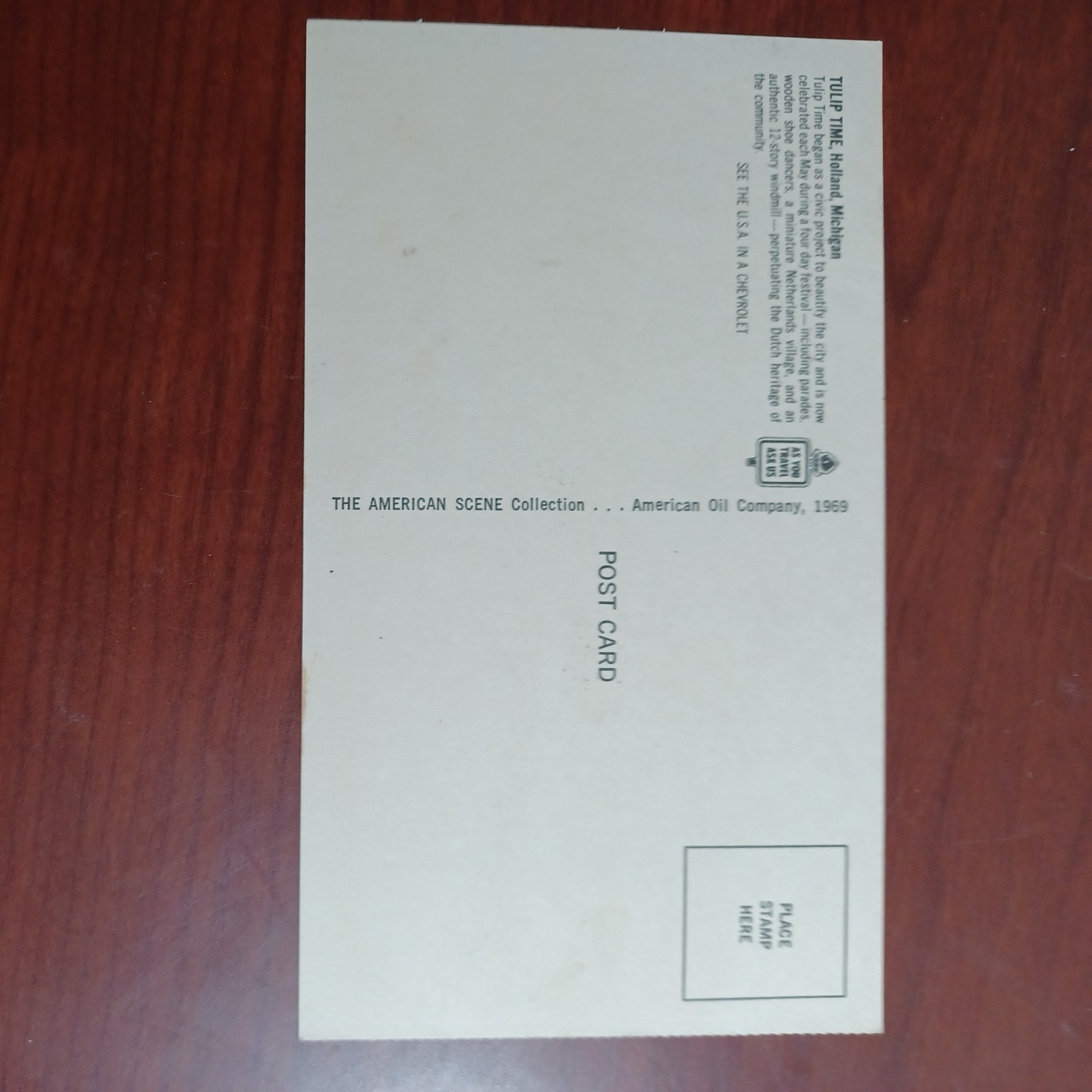Vintage American Oil Company Promo Holland, Michigan Tulips Unused Postcard