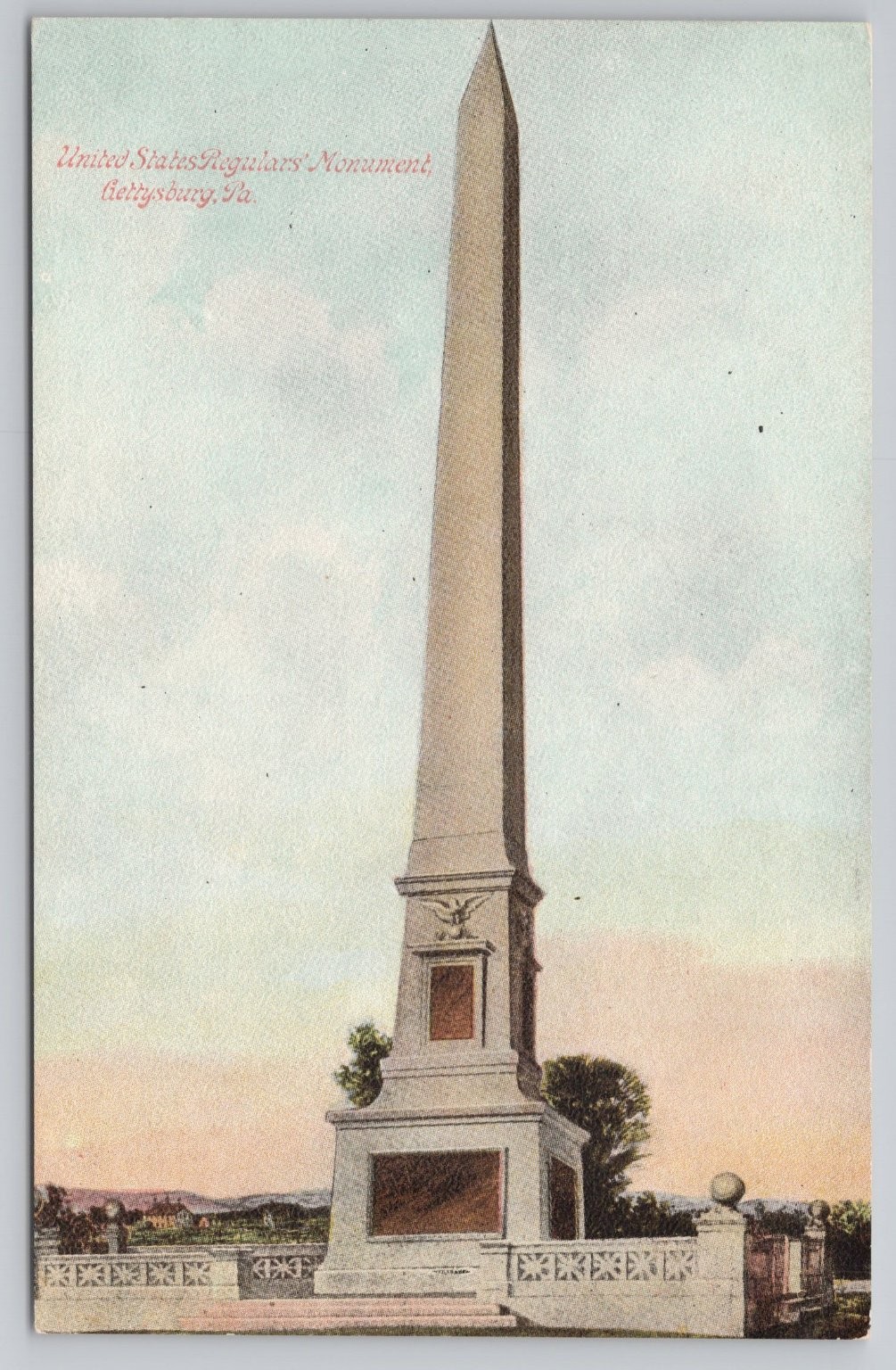 Gettysburg PA United States Regulars Monument Pennsylvania Postcard Obelisk