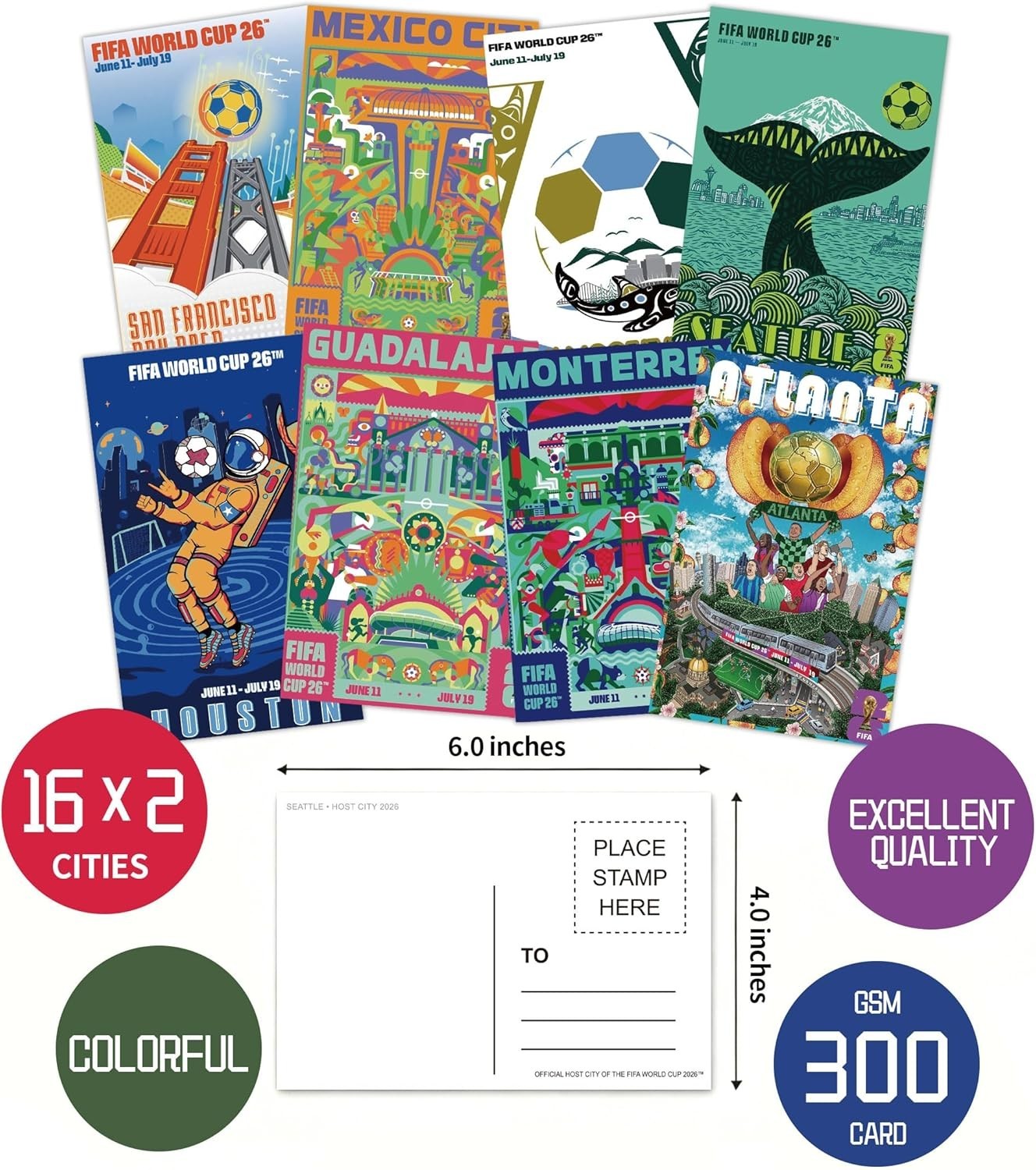 Durable 32-Count 2026 World Cup Postcards – Perfect for Scrapbooking