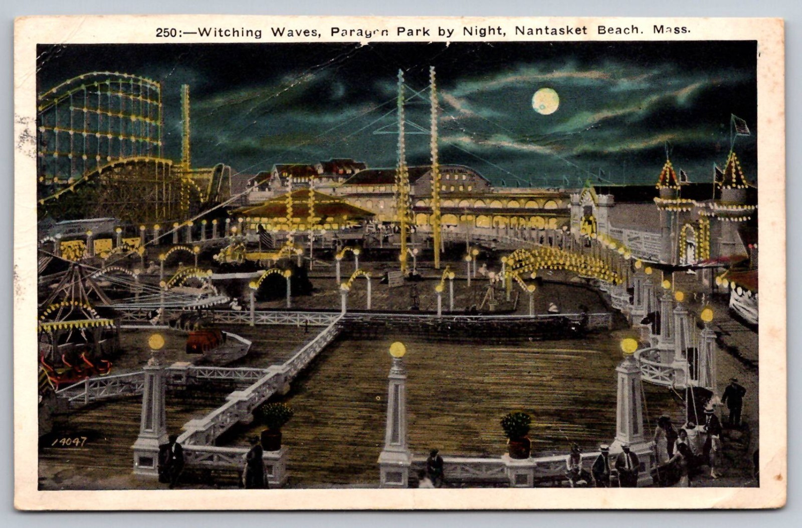 Witching Waves Ride Paragon Amusement Park Night Scene Nantasket Beach MA